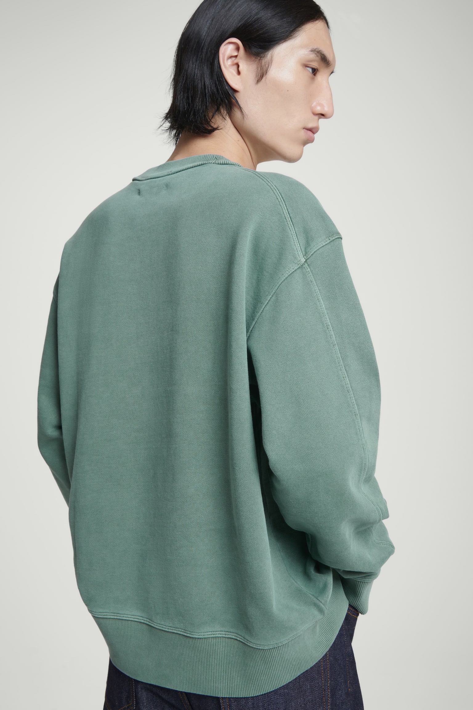 RELAXED WASHED-COTTON SWEATSHIRT - GREEN/WASHED BLACK - 6