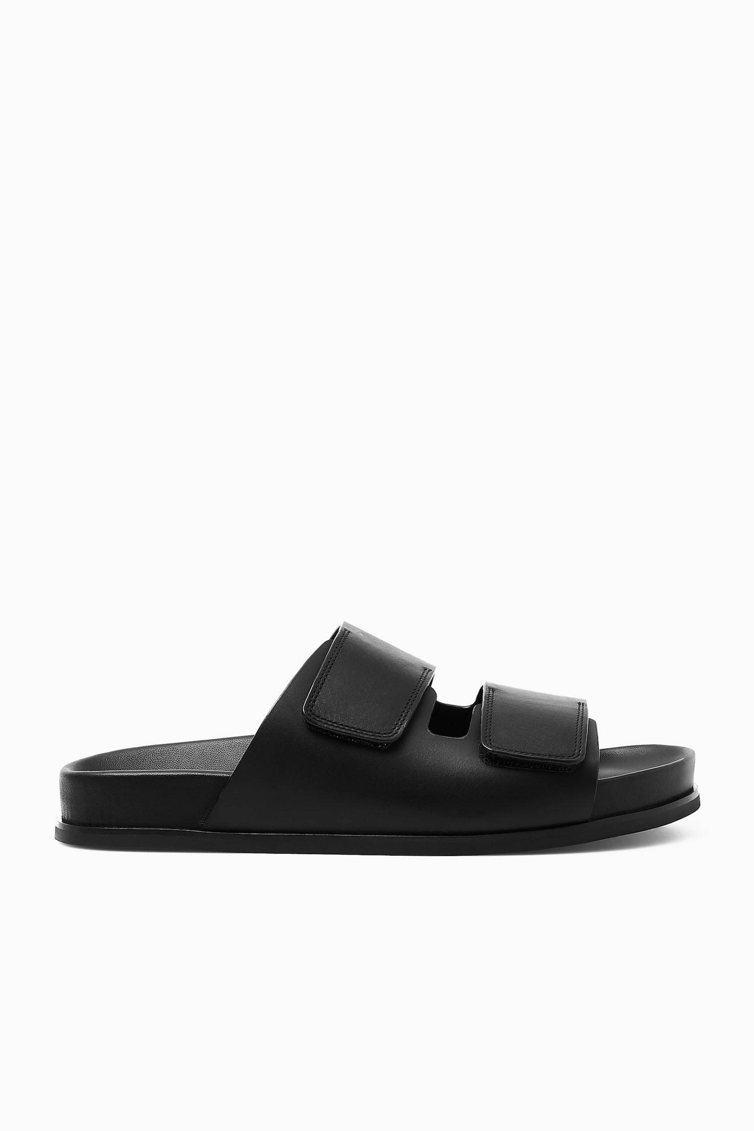 WIDE-STRAP LEATHER SLIDES - BLACK - 2