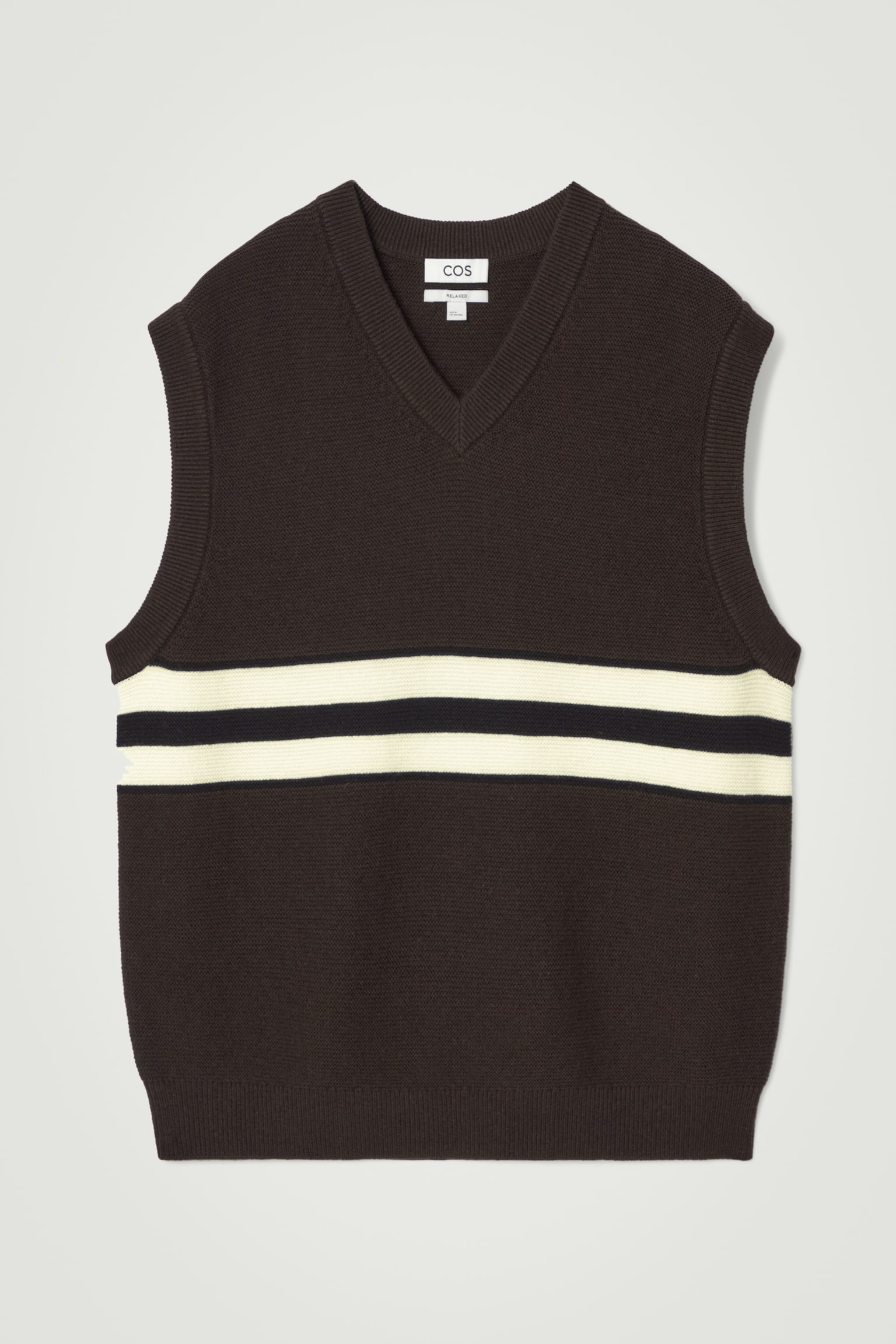 DOUBLE-STRIPE KNITTED VEST - DARK BROWN / STRIPED - 2