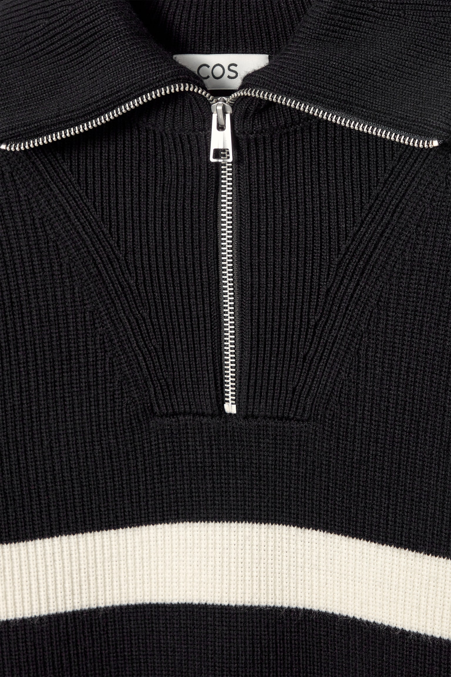 MERINO WOOL HALF-ZIP JUMPER - BLACK / CREAM / STRIPED/BEIGE/DARK GREY - 8