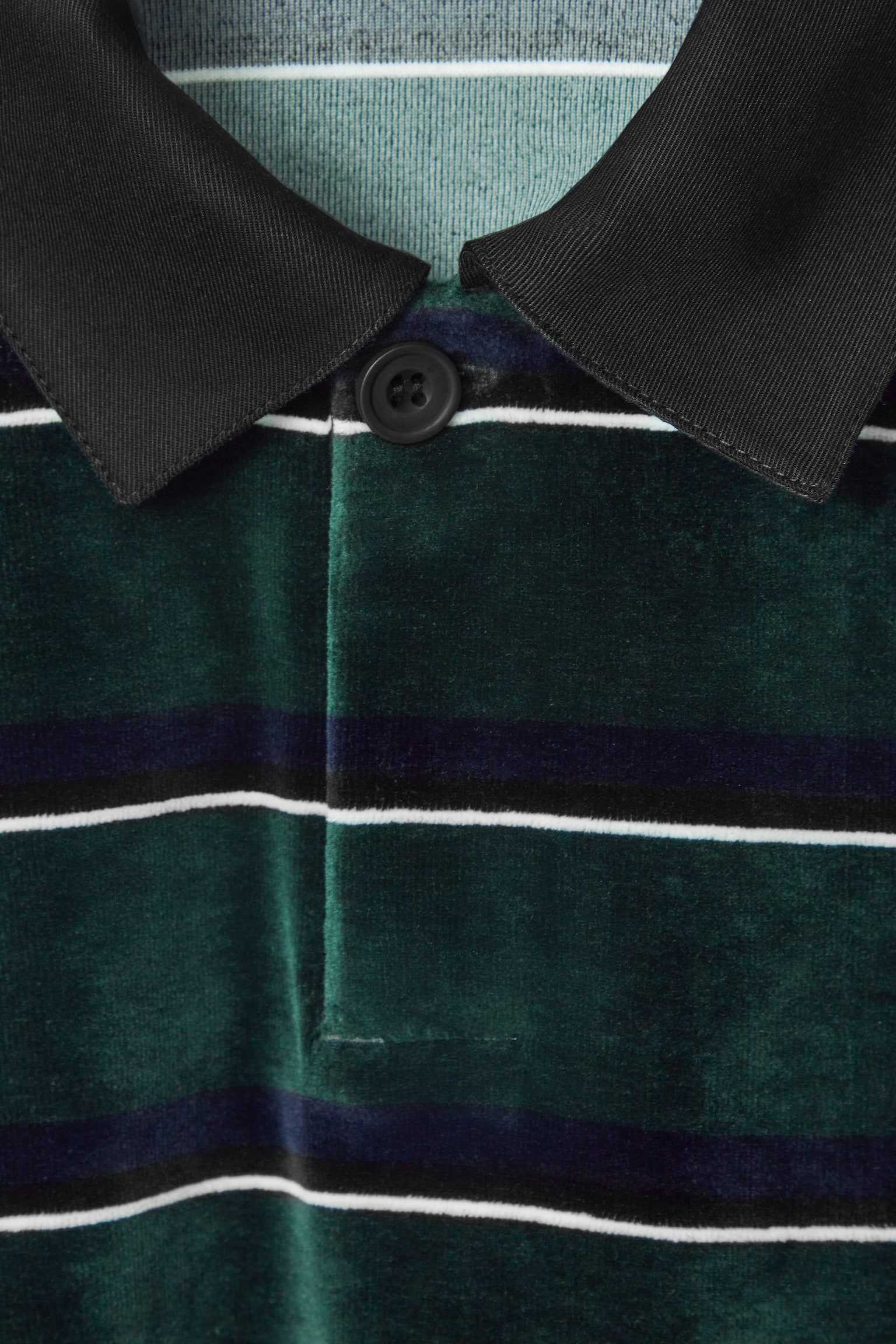 STRIPED VELVET LONG-SLEEVED POLO SHIRT - EMERALD / STRIPED - 3