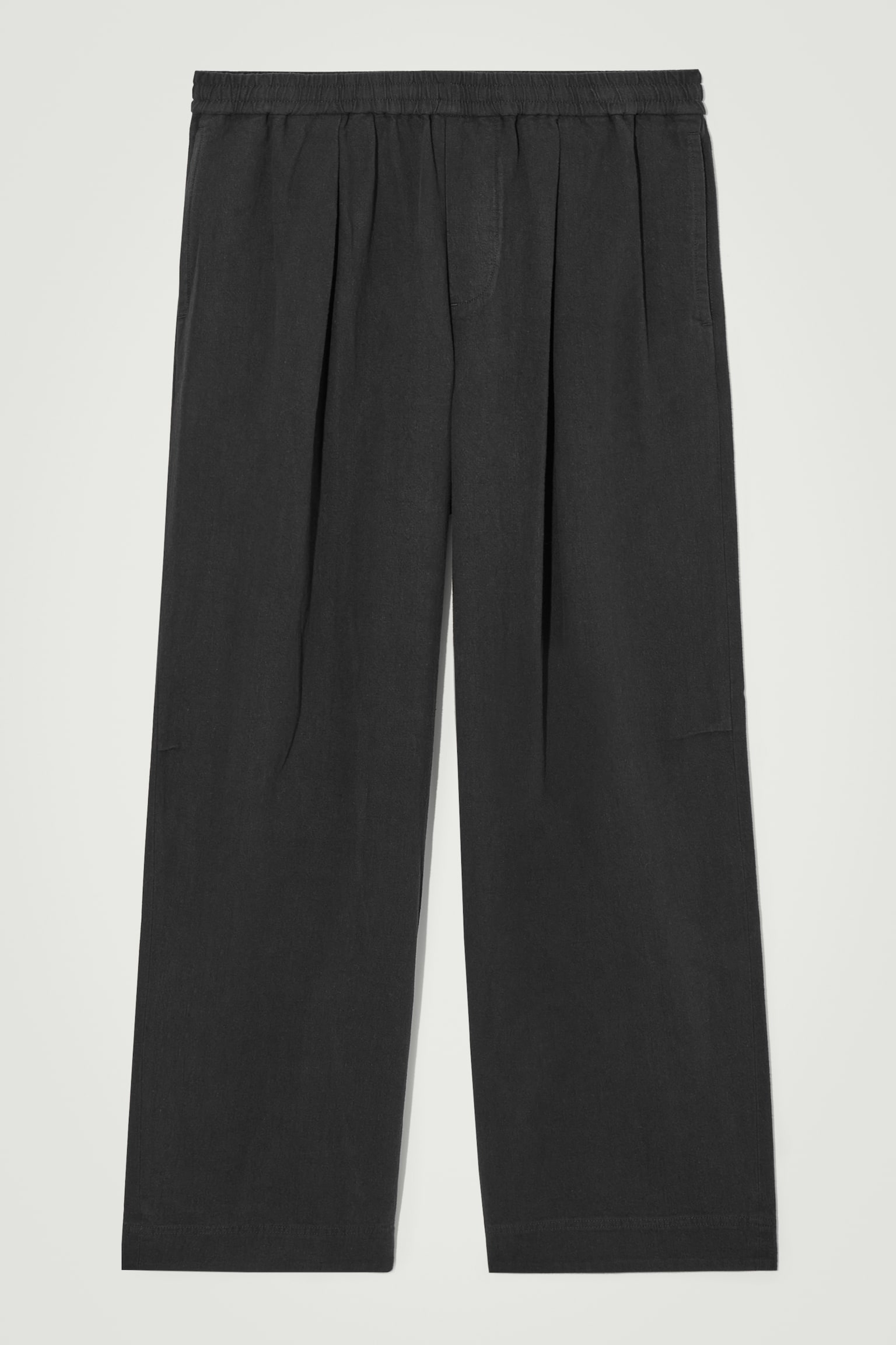 PLEATED WIDE-LEG CHAMBRAY TROUSERS - BLACK/NAVY - 2