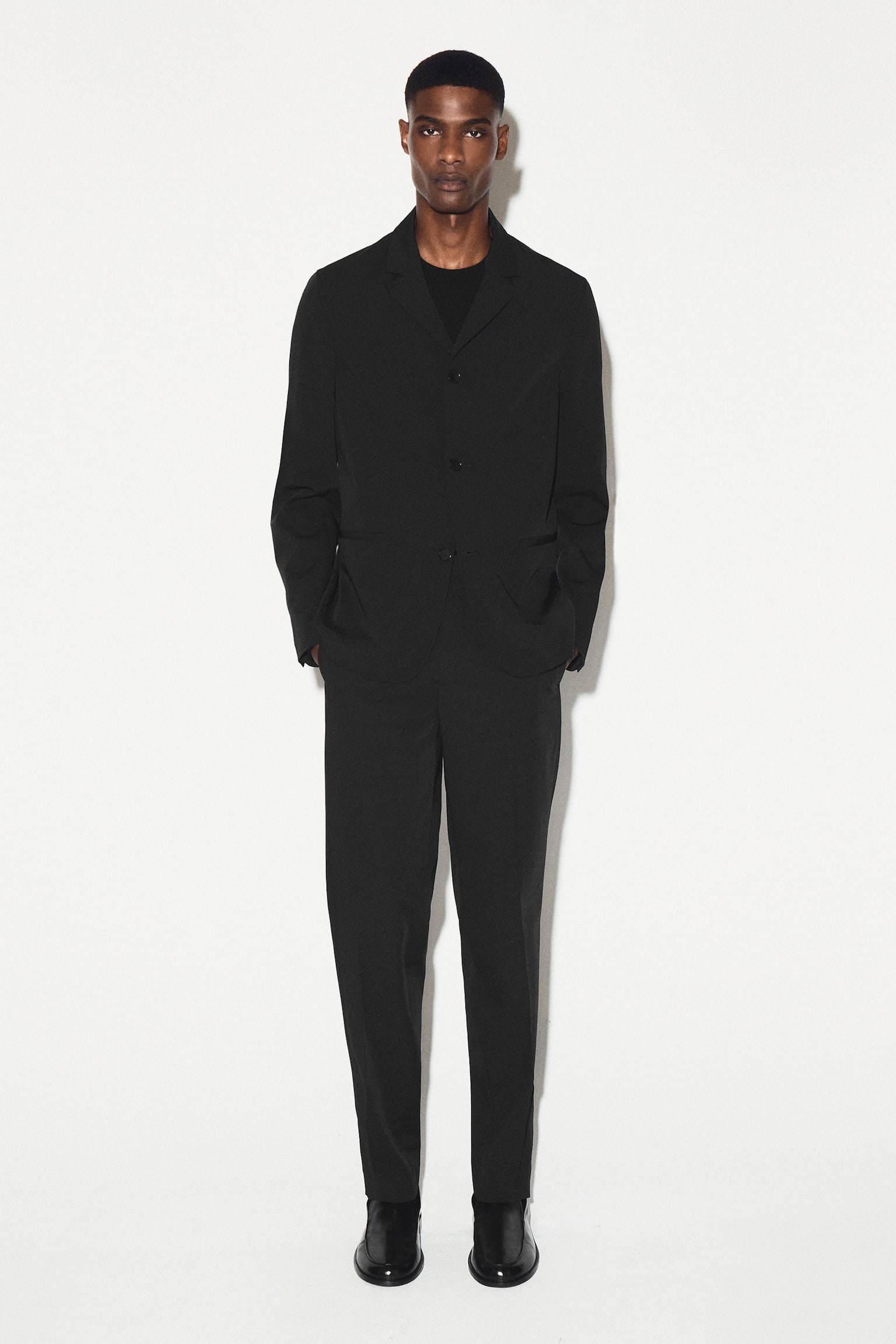 BLAZER SLIM DESTRUTTURATO IN TWILL TECNICO - NERO - 7