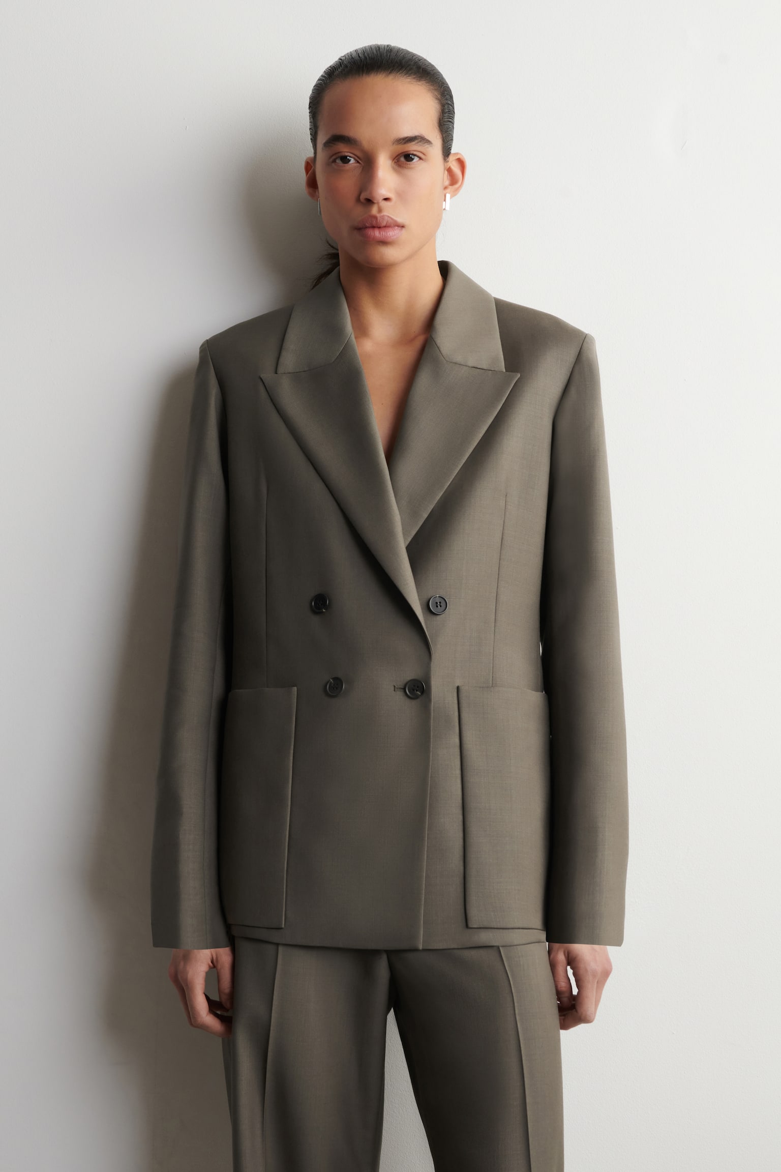 Dubbelgeknoopte blazer van wol-twill - Taupe - 1