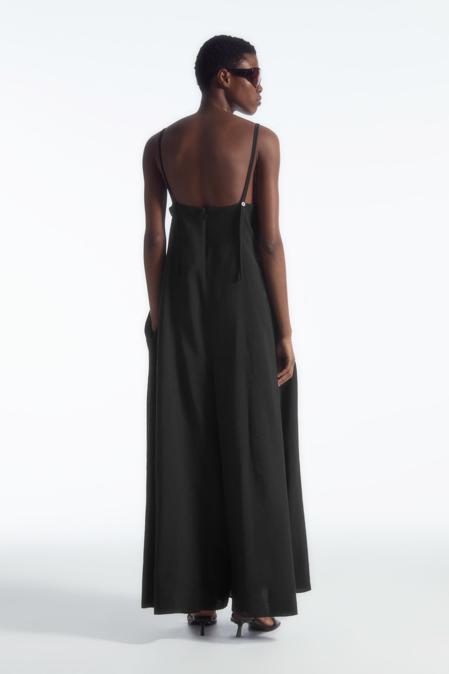 V-NECK WIDE-LEG JUMPSUIT - BLACK - 5