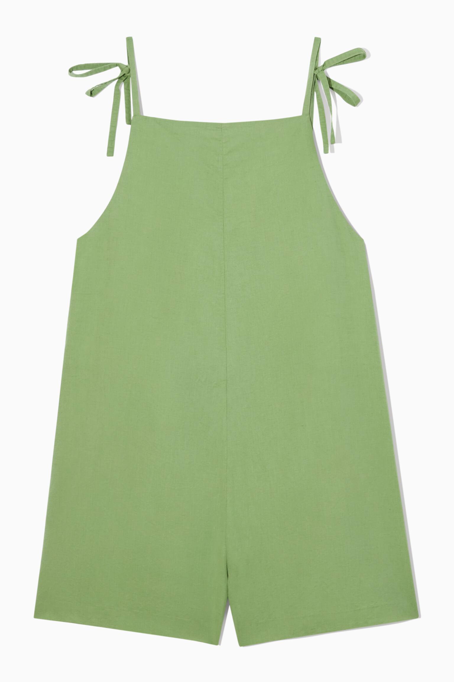 SQUARE-NECK LINEN PLAYSUIT - OLIVE GREEN - 1