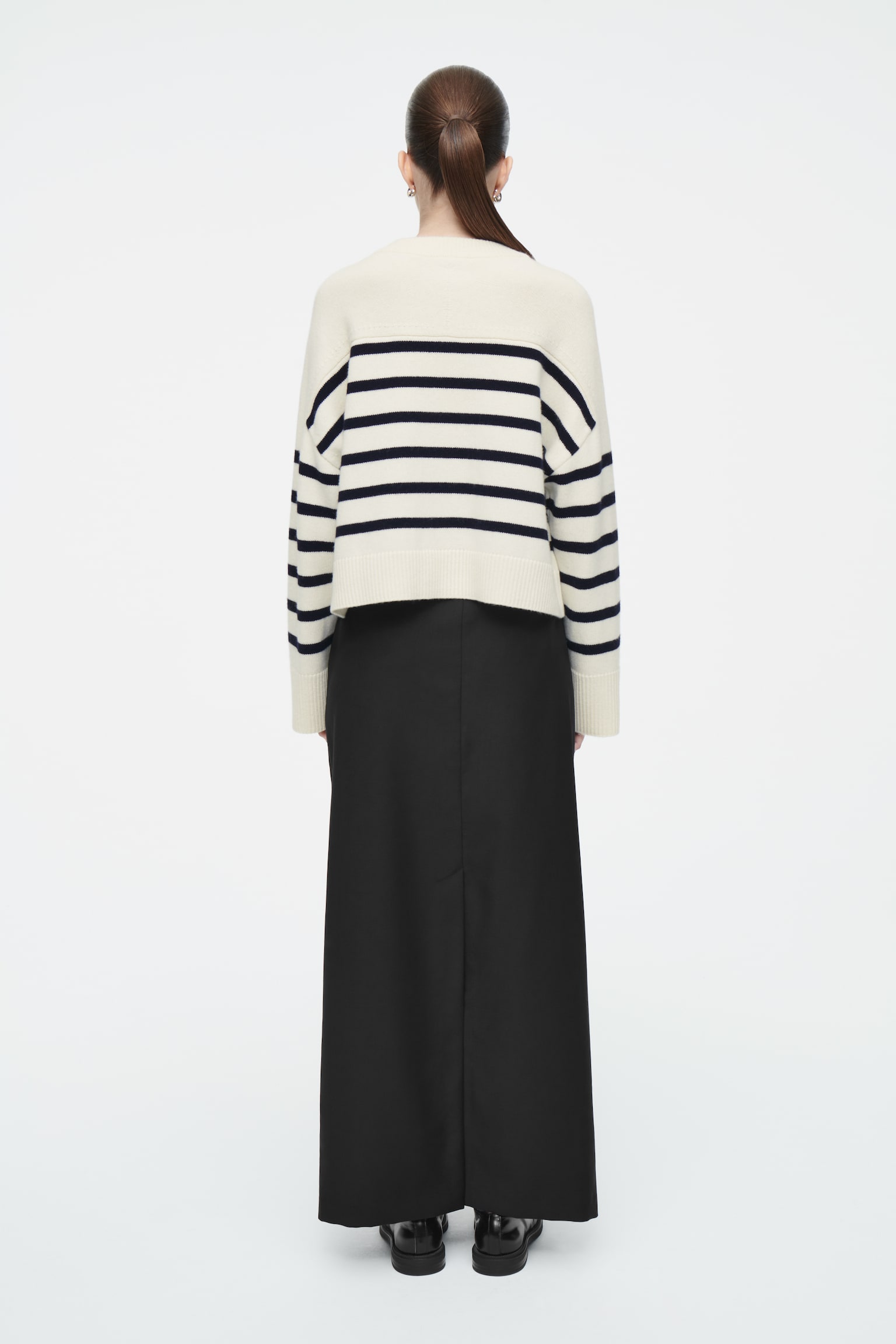 WOOL CREW-NECK CARDIGAN - WHITE / STRIPED/BLACK / STRIPED/BLACK - 8