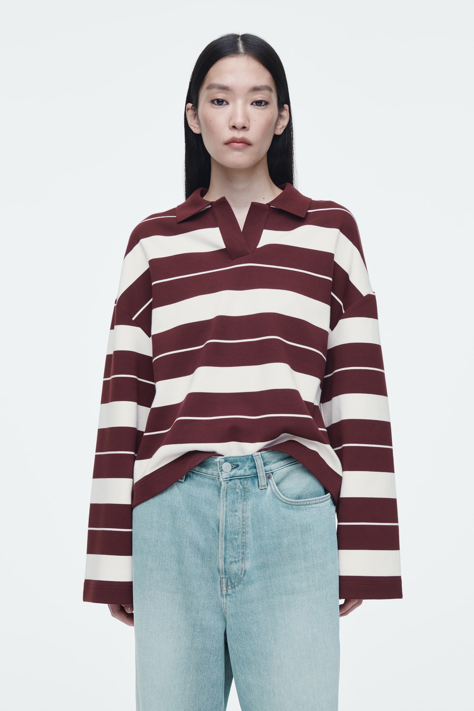 STRIPED JERSEY RUGBY SHIRT - BURGUNDY / STRIPED - 1