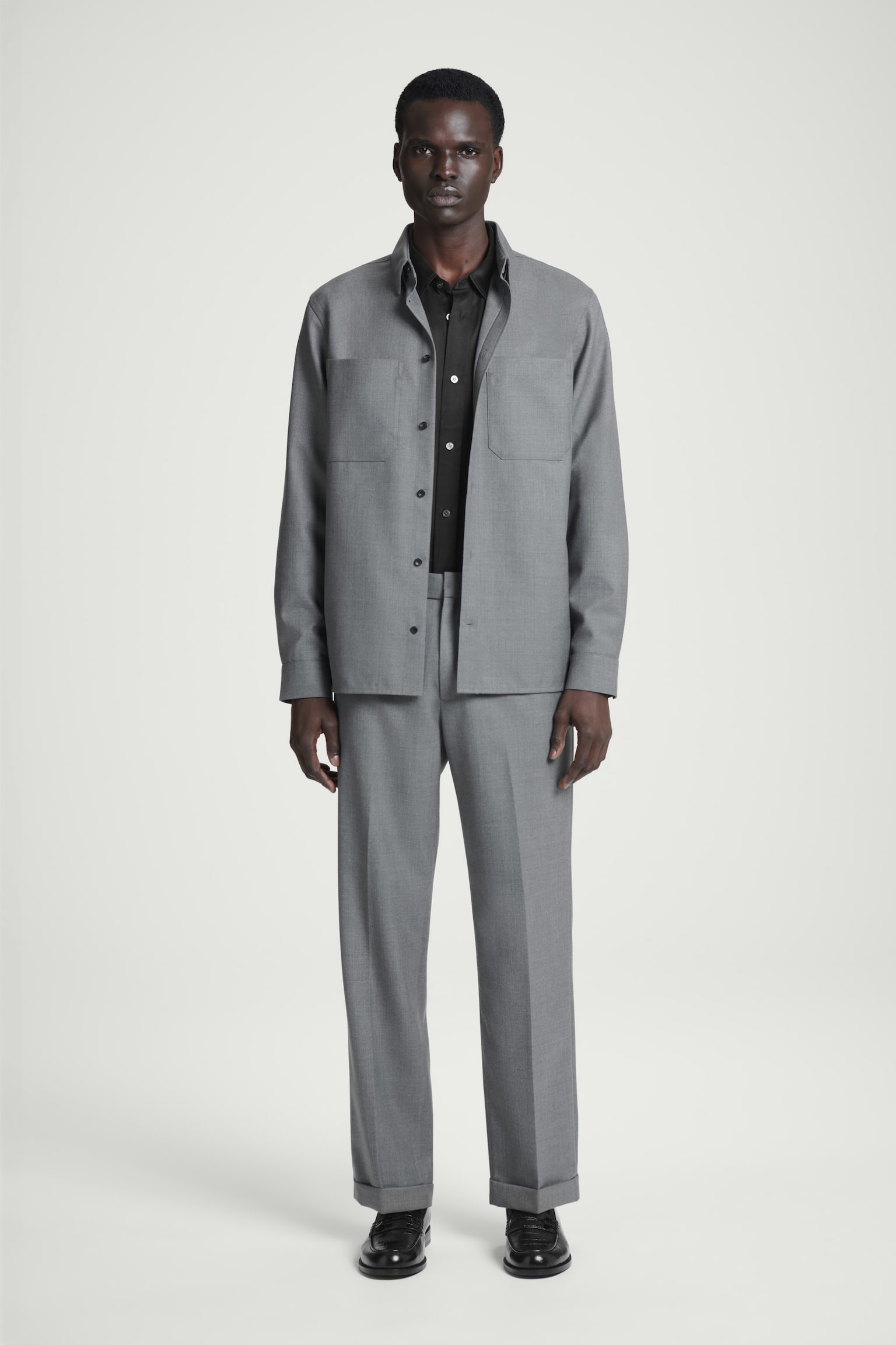 TURN-UP WOOL-BLEND TROUSERS - GREY MÉLANGE/BLACK