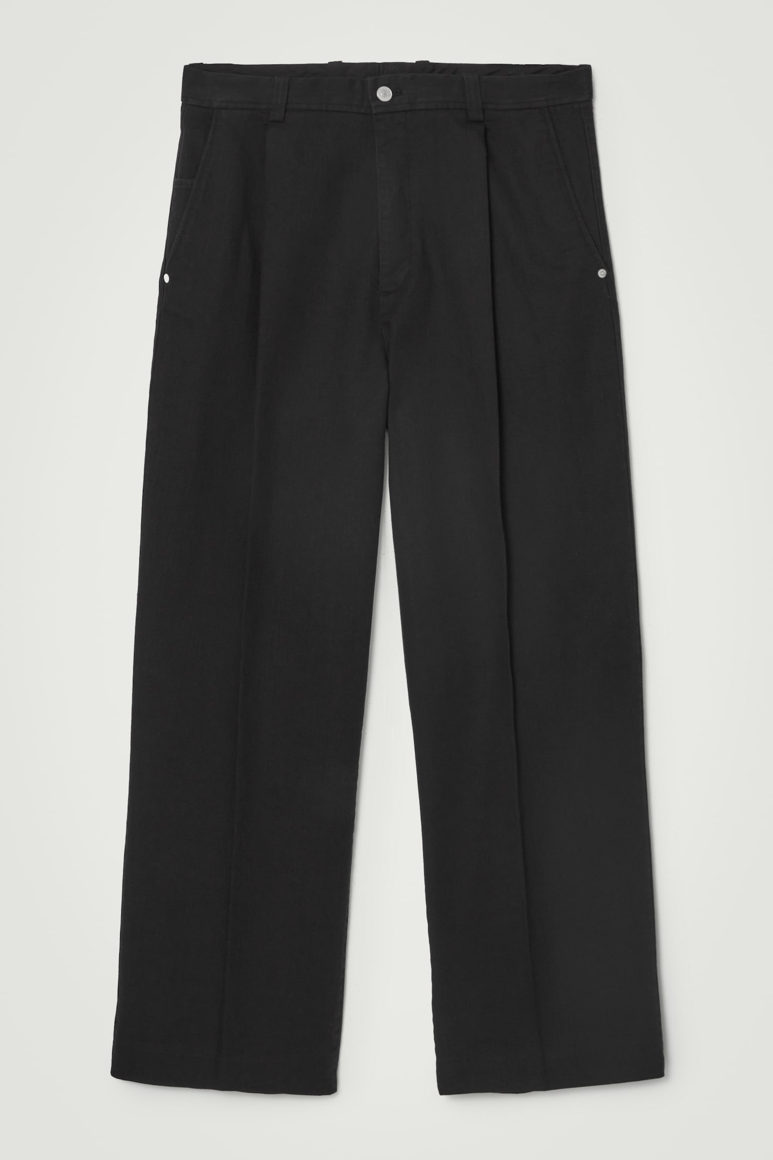 PLEATED WIDE-LEG DENIM TROUSERS - BLACK/WHITE - 2