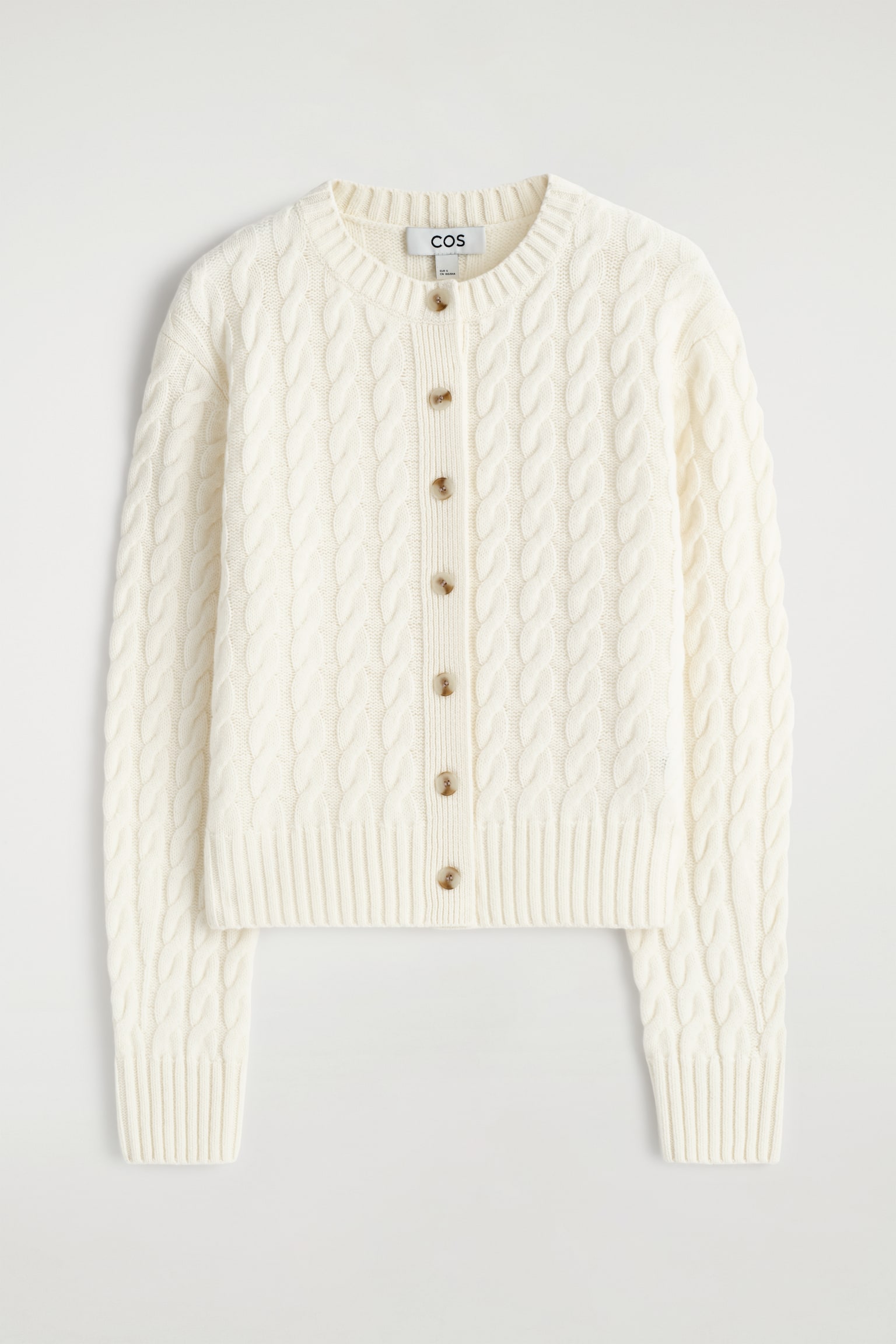 STRICKJACKE AUS MERINOWOLLE MIT ZOPFSTRICKMUSTER - ELFENBEIN/GRAU - 2