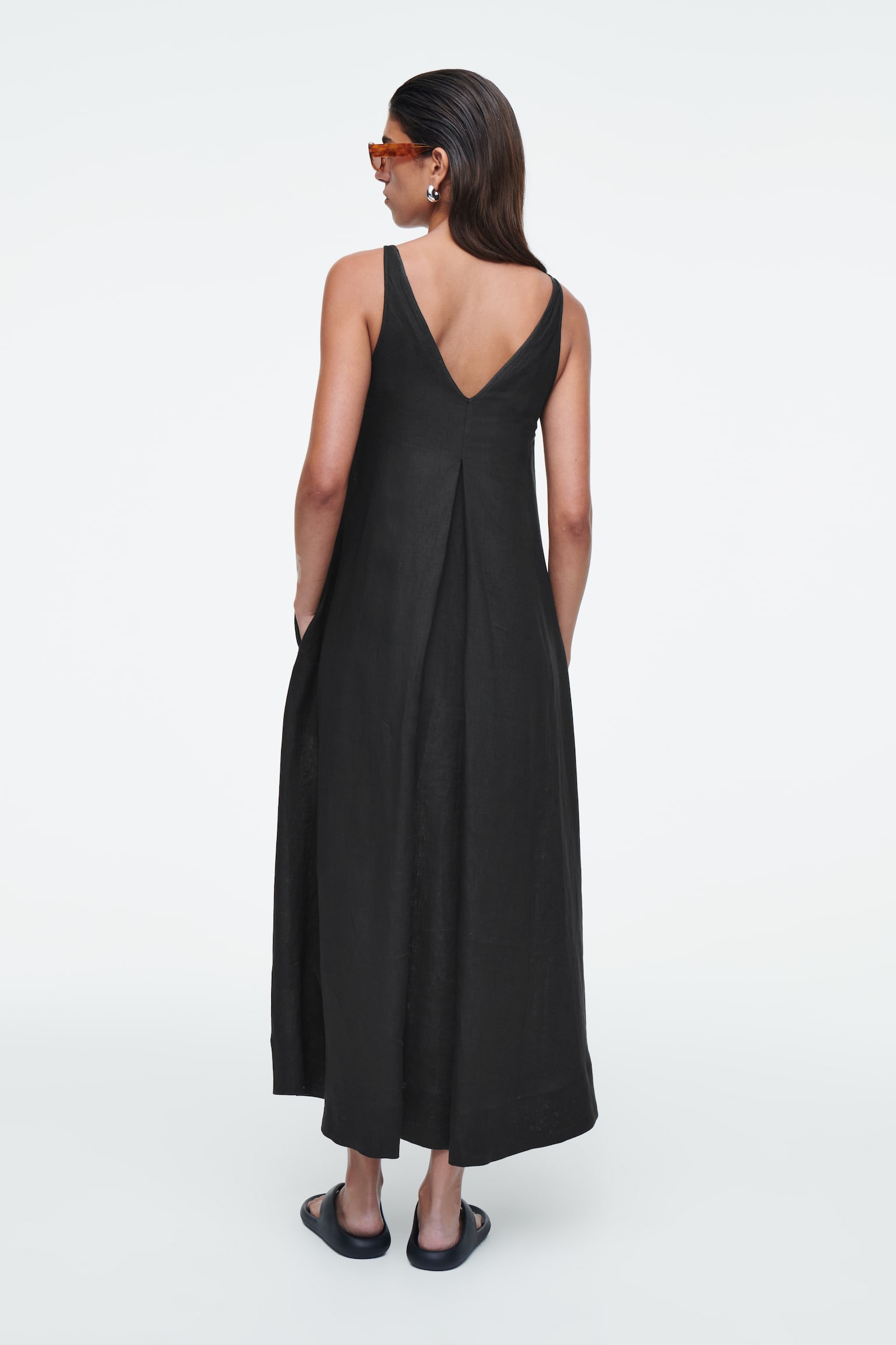 A-LINE LINEN MAXI DRESS - BLACK/WHITE - 7