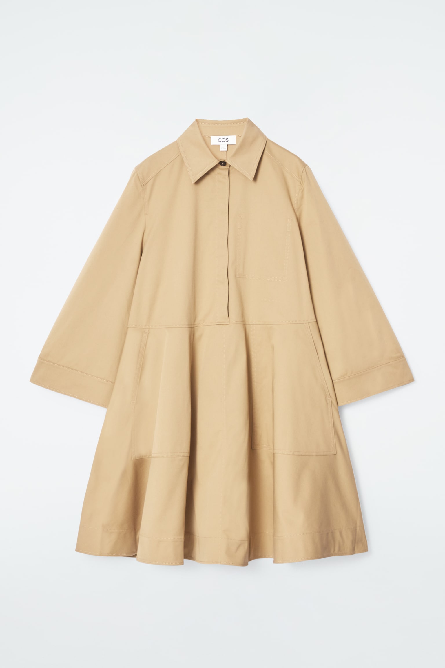 COTTON UTILITY SHIRT DRESS - BEIGE/NAVY - 2