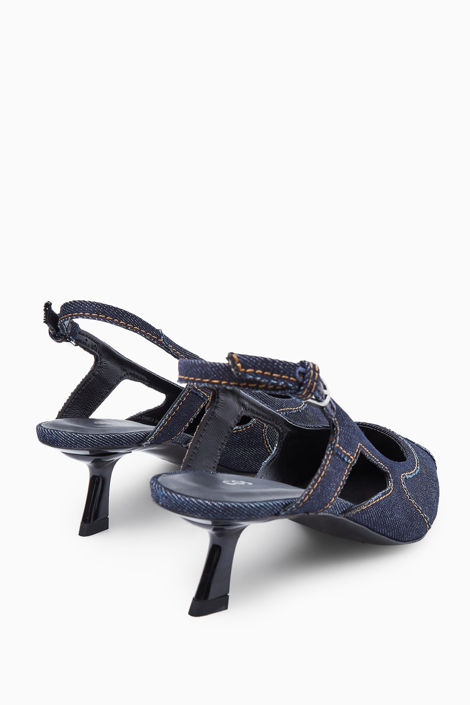 DENIM POINTED SLINGBACK KITTEN HEELS - INDIGO - 8