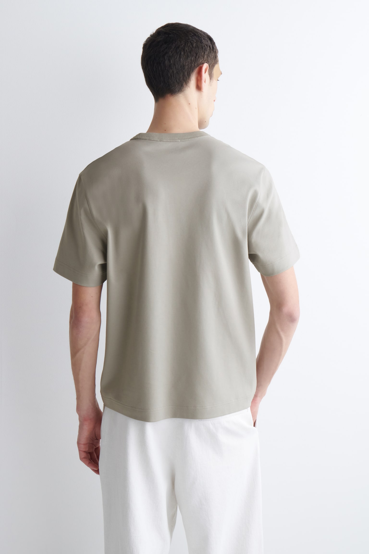 BAWEŁNIANY T-SHIRT Z OKRĄGŁYM DEKOLTEM - JASNOSZARY/GRANATOWY/GRANATOWY/BIAŁY/PASKI/CZARNY/BIAŁY - 7