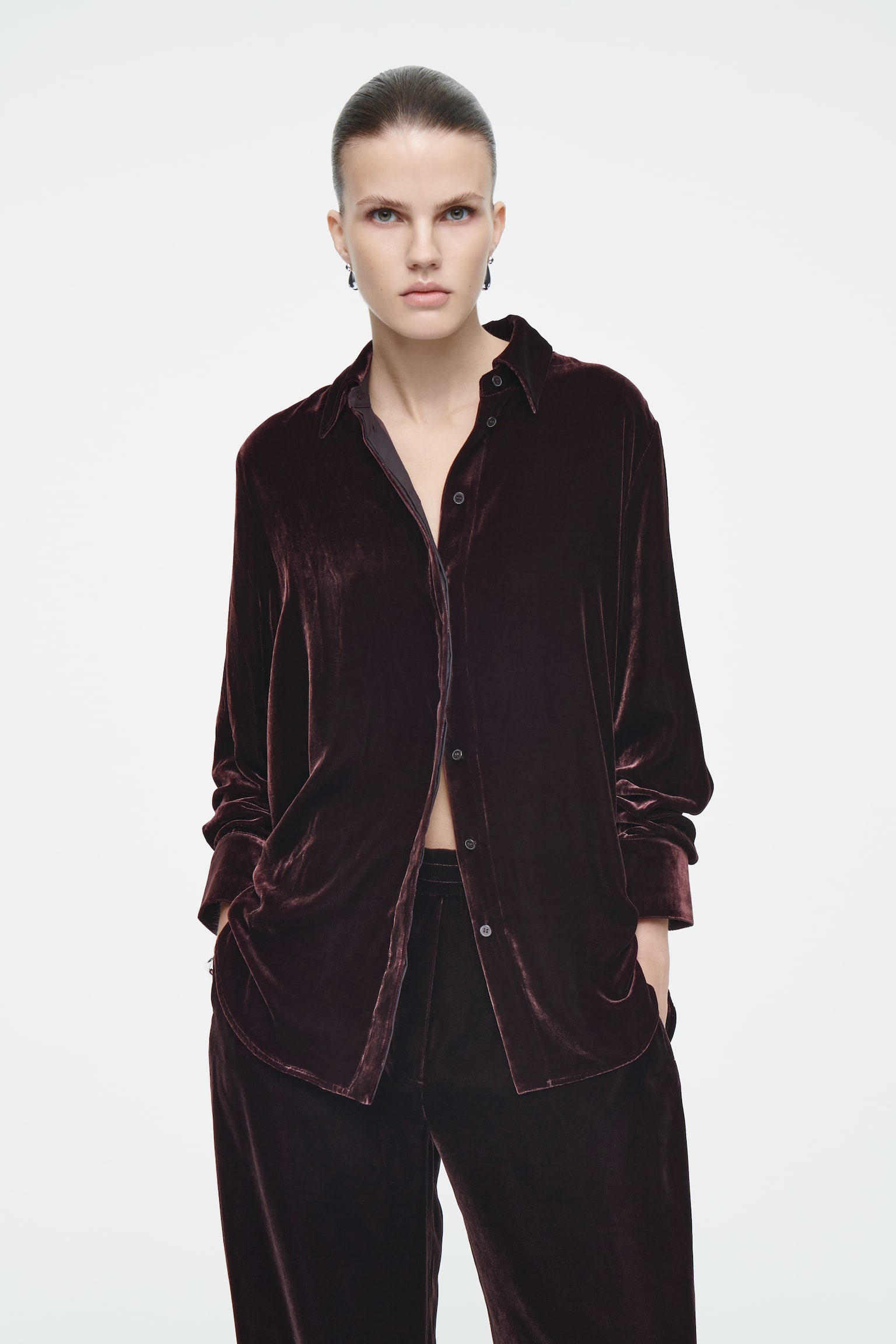 COS RELAXED SILK-BLEND VELVET SHIRT