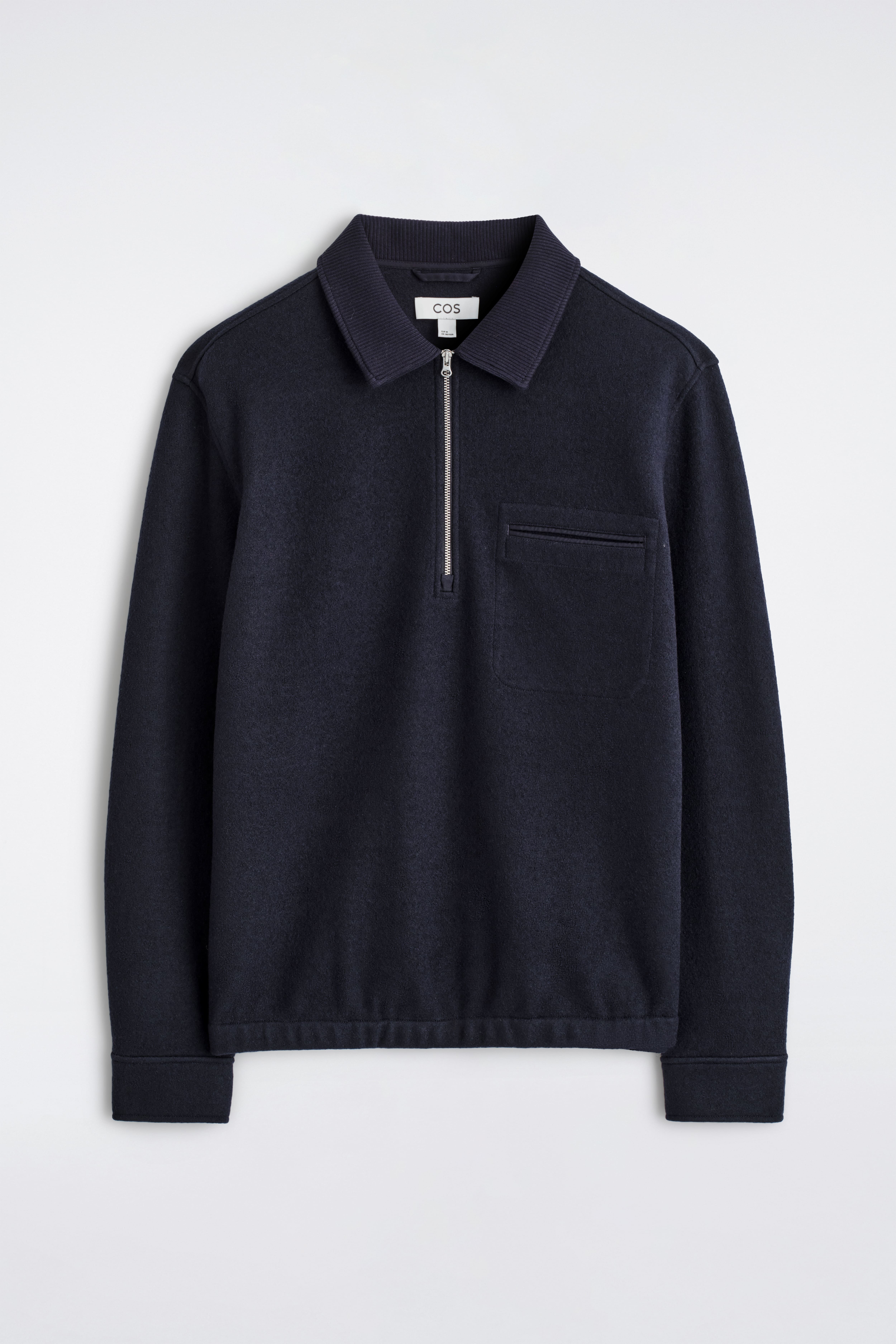 Gekookte wol polotrui met rits - MARINEBLAUW