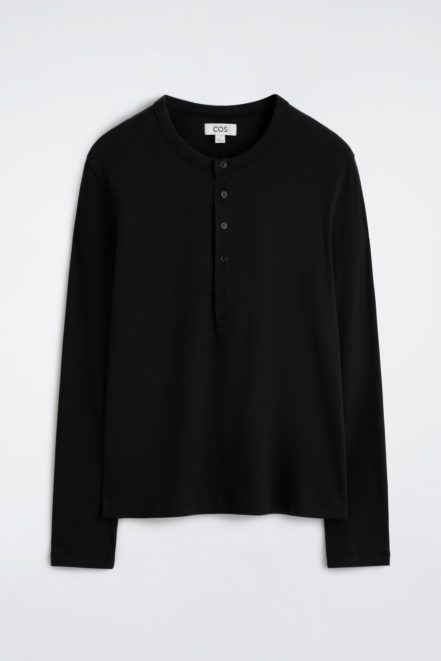 Geribd katoenen Henley-T-shirt met lange mouwen, slanke pasvorm - BLACK/BRUIN - 2