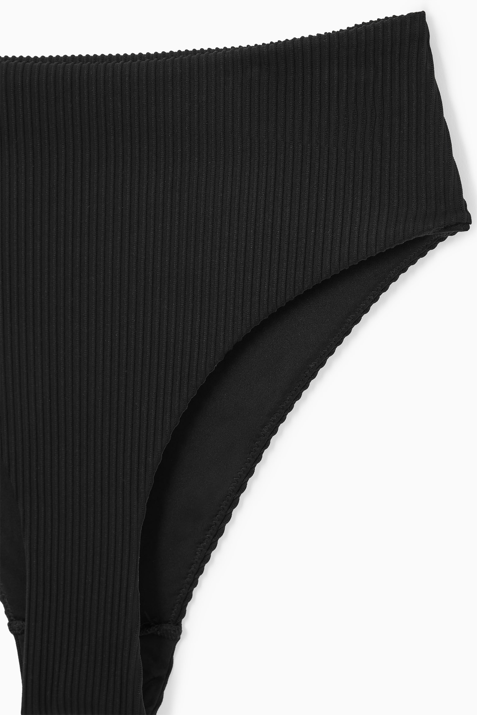 RIBBED HIGH-WAISTED BIKINI BRIEFS - BLACK - 4