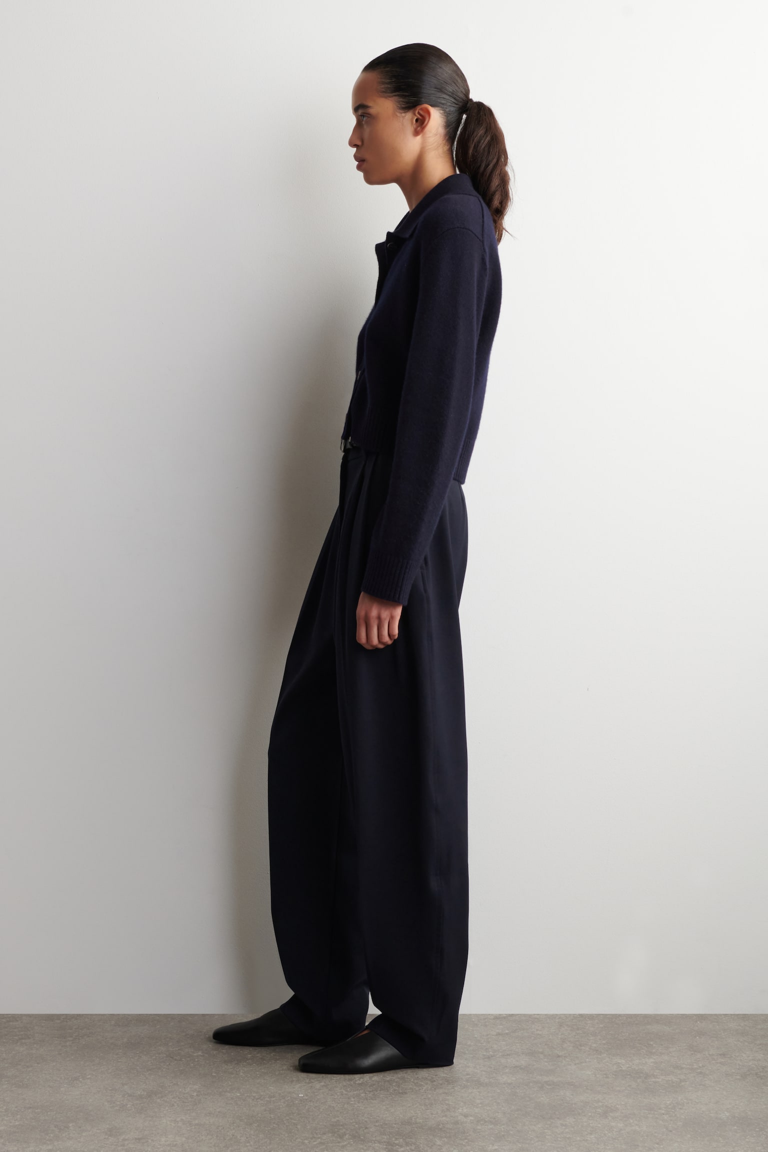 CARDIGAN IN LANA MERINO CON COLLETTO - BLU NAVY/GRIGIO MÉLANGE - 6