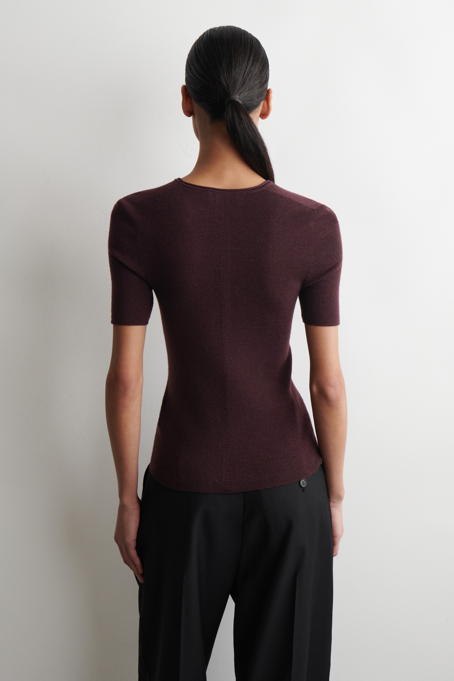 SEAMLESS MERINO WOOL T-SHIRT - BURGUNDY MÉLANGE/BEIGE MÉLANGE/CHARCOAL MÉLANGE - 8