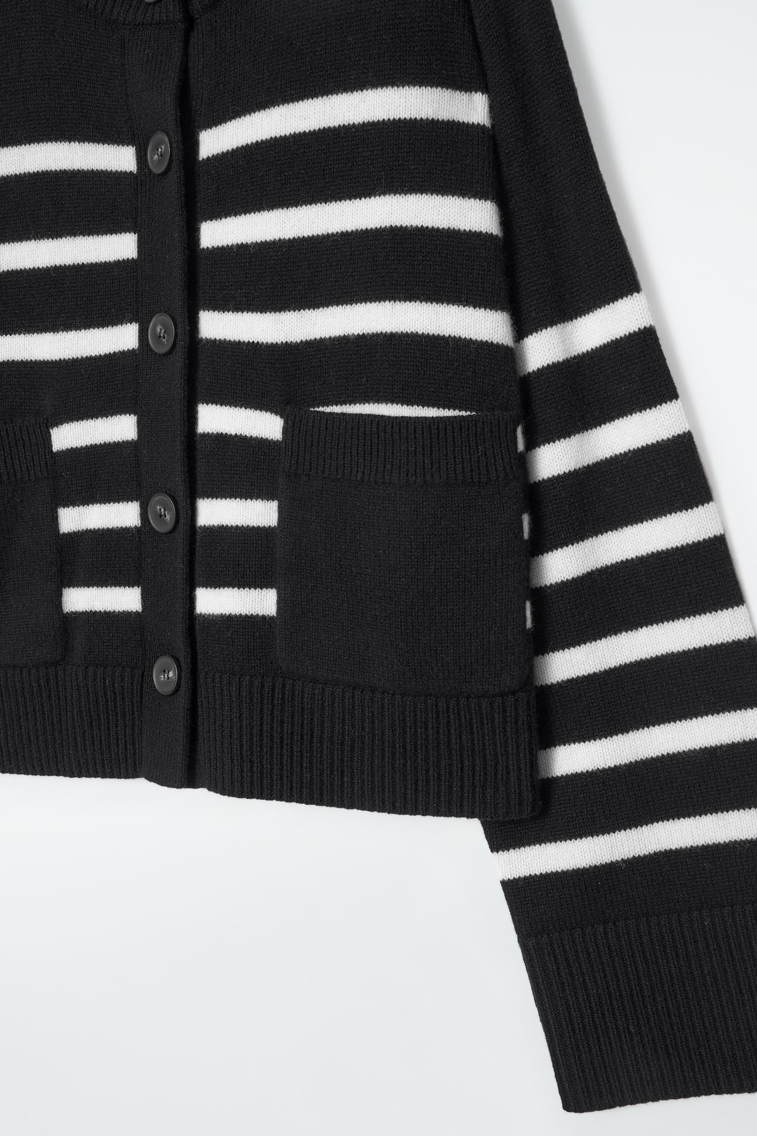 WOOL CREW-NECK CARDIGAN - BLACK / STRIPED/WHITE / STRIPED/BLACK - 3