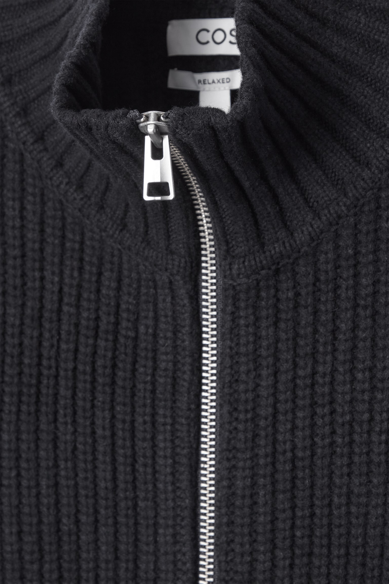 FUNNEL-NECK KNITTED WOOL JACKET - NAVY/BEIGE - 8