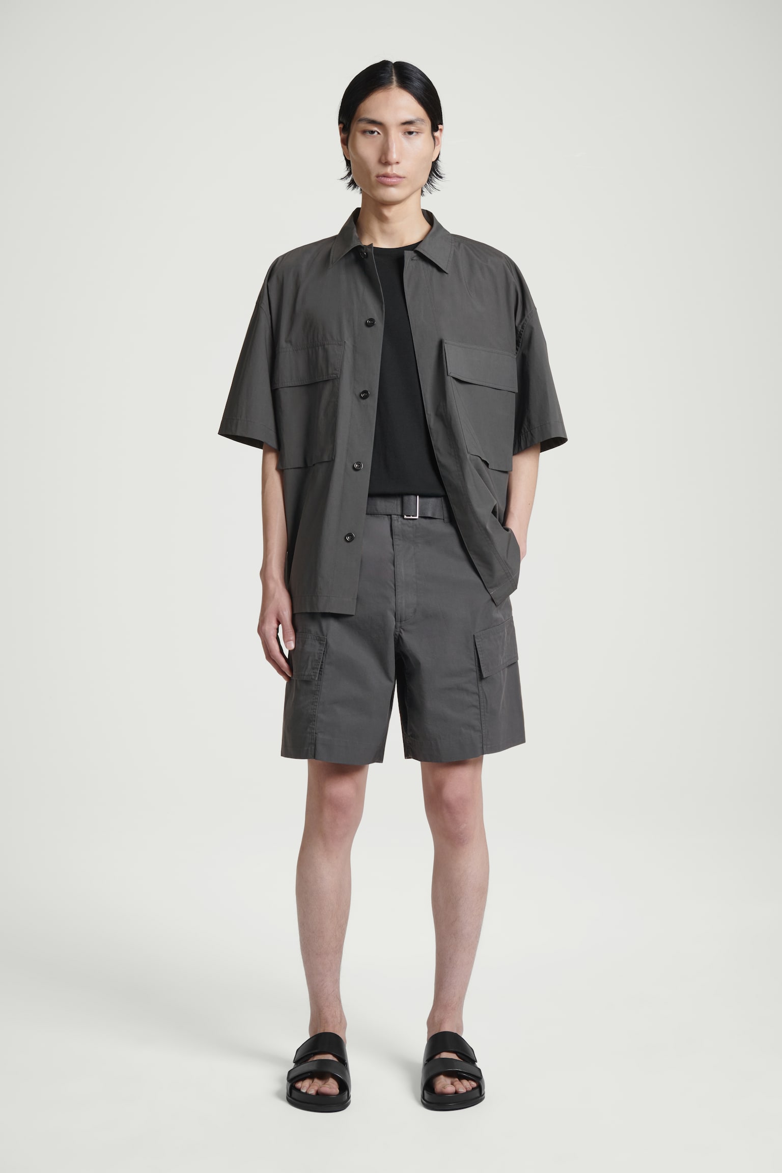 BELTED CARGO SHORTS - GREY - 1