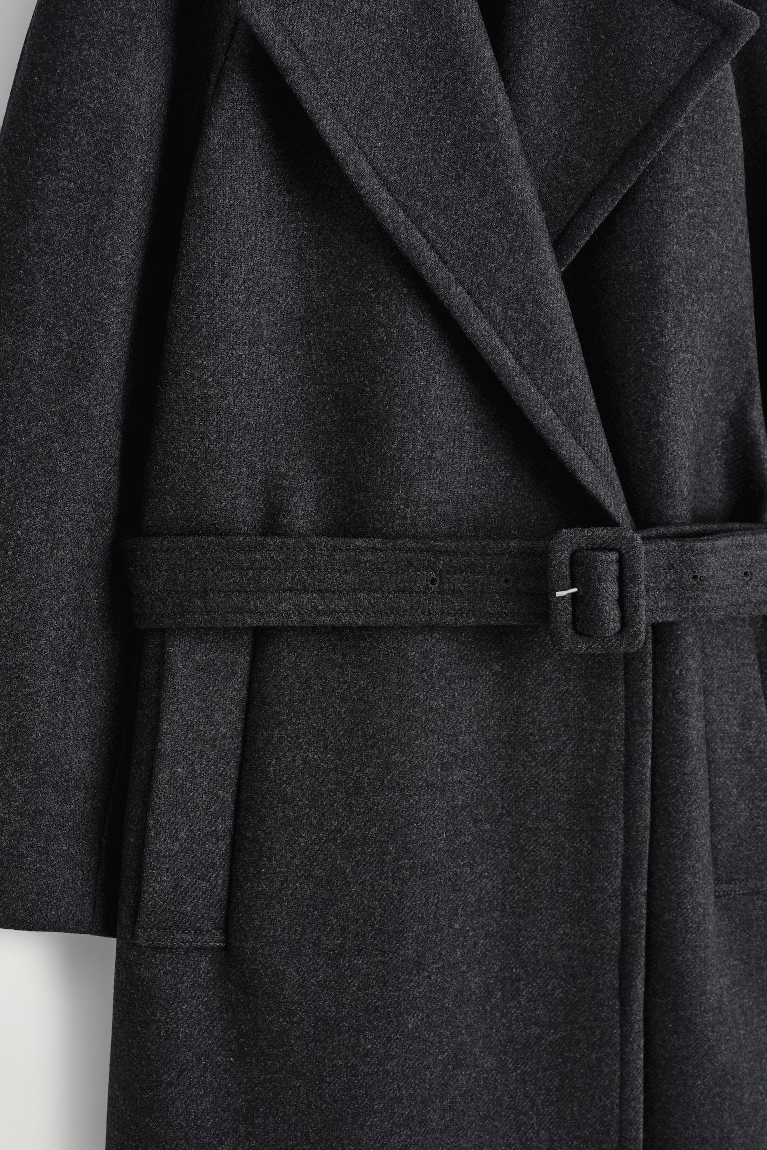 TAILORED BELTED WOOL-TWILL COAT - CHARCOAL - 7