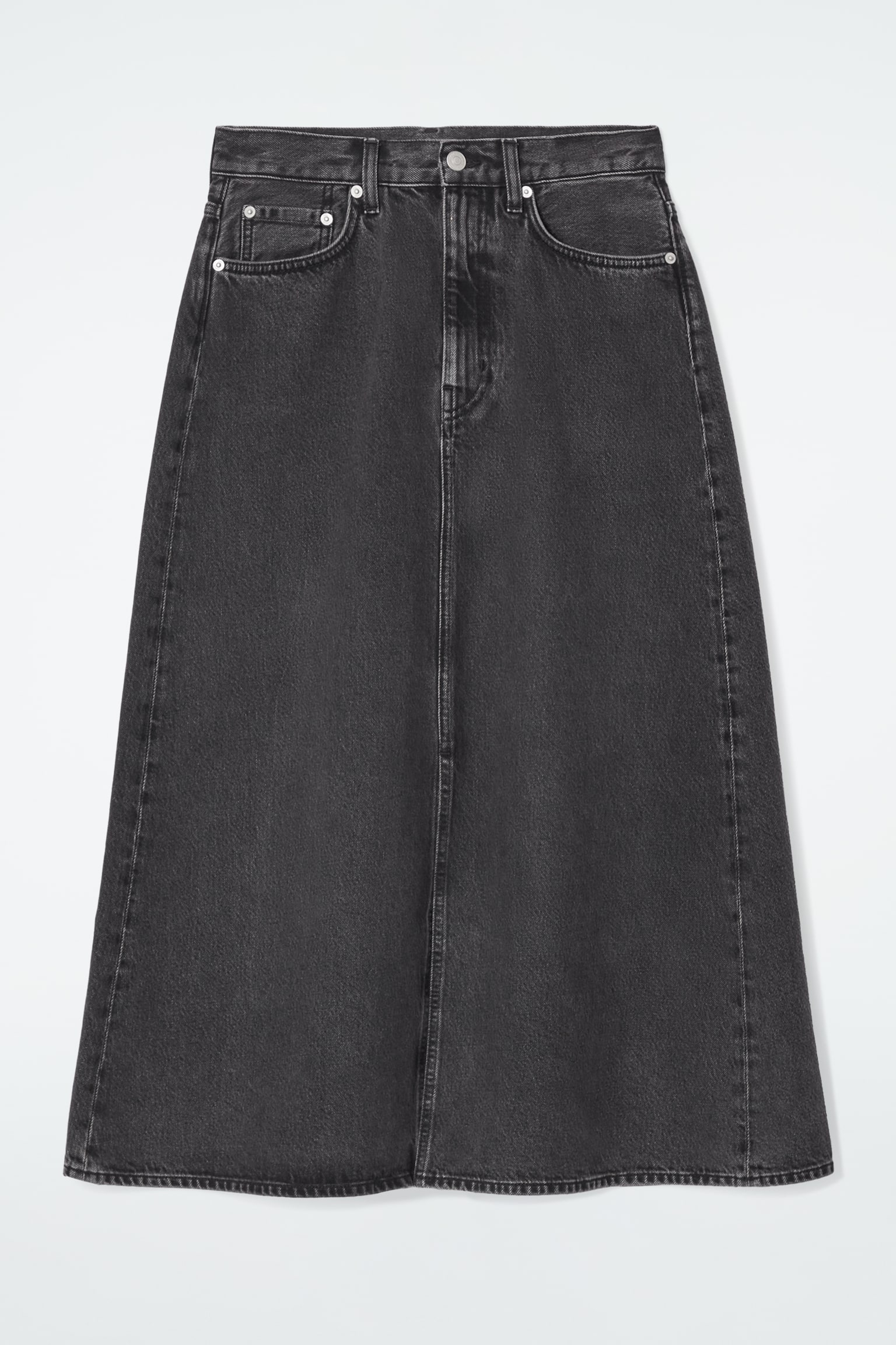 A-LINE DENIM MIDI SKIRT - BLACK/BLUE - 2