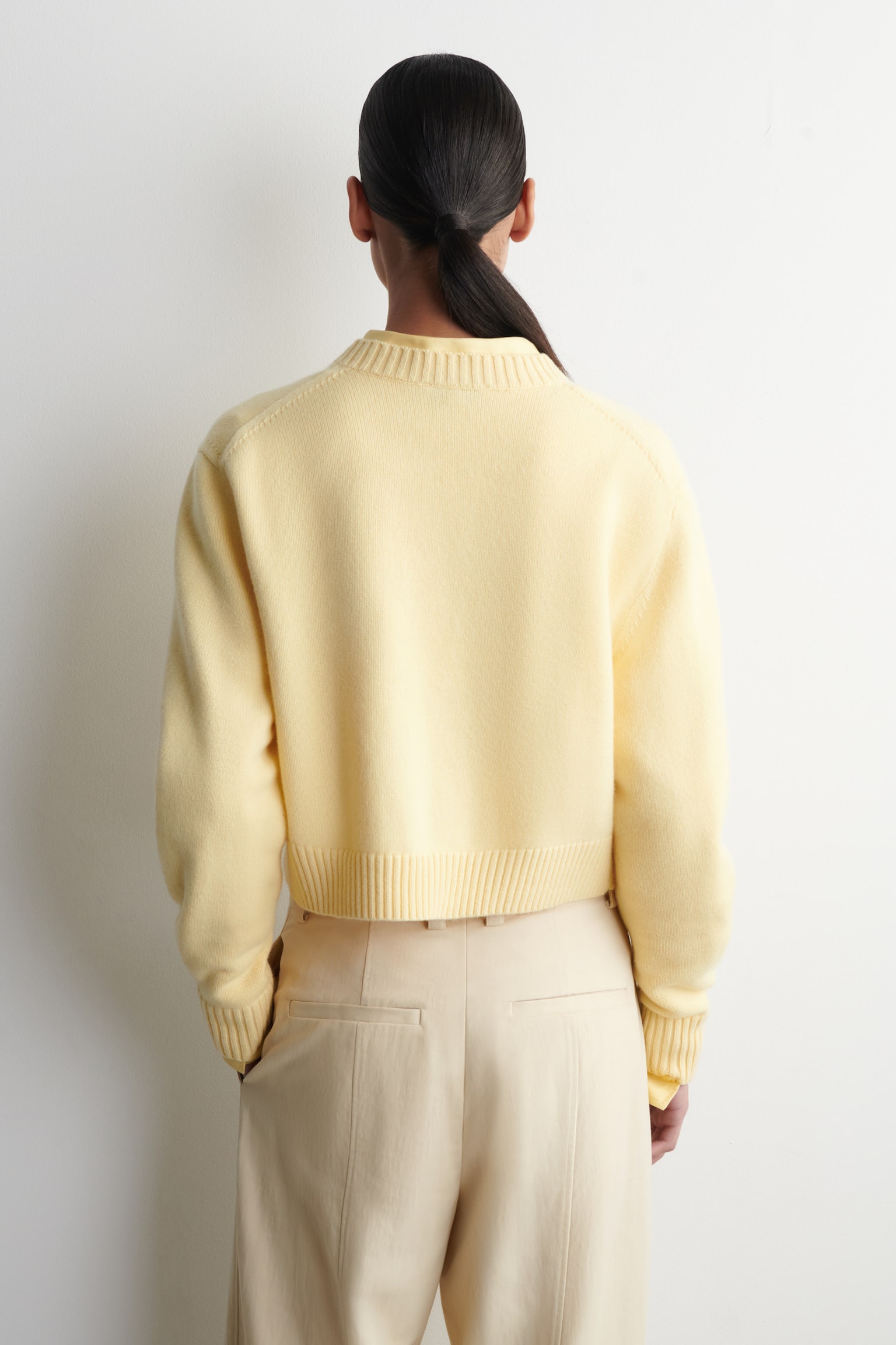 STRICKJACKE AUS MERINOWOLLE - HELLGELB/SCHWARZ/BEIGE MELIERT - 3