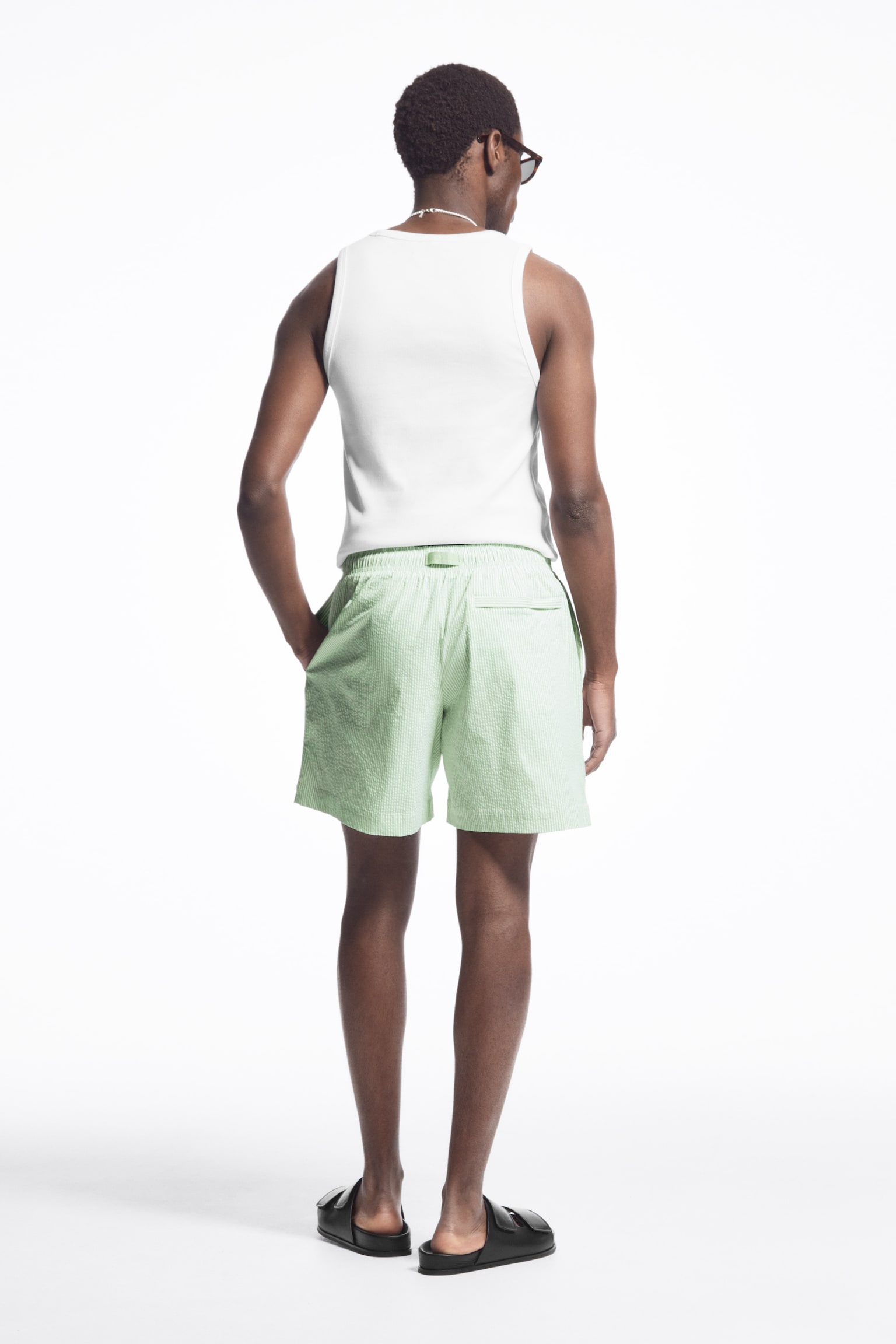 STRIPED SEERSUCKER SWIM SHORTS - GREEN / STRIPED/BLUE / STRIPED - 4