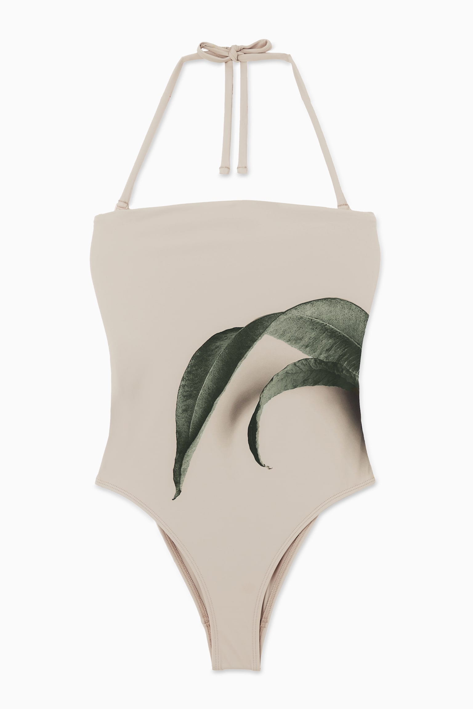 LEAF-PRINT BANDEAU SWIMSUIT - BEIGE / LEAF PRINT - 2