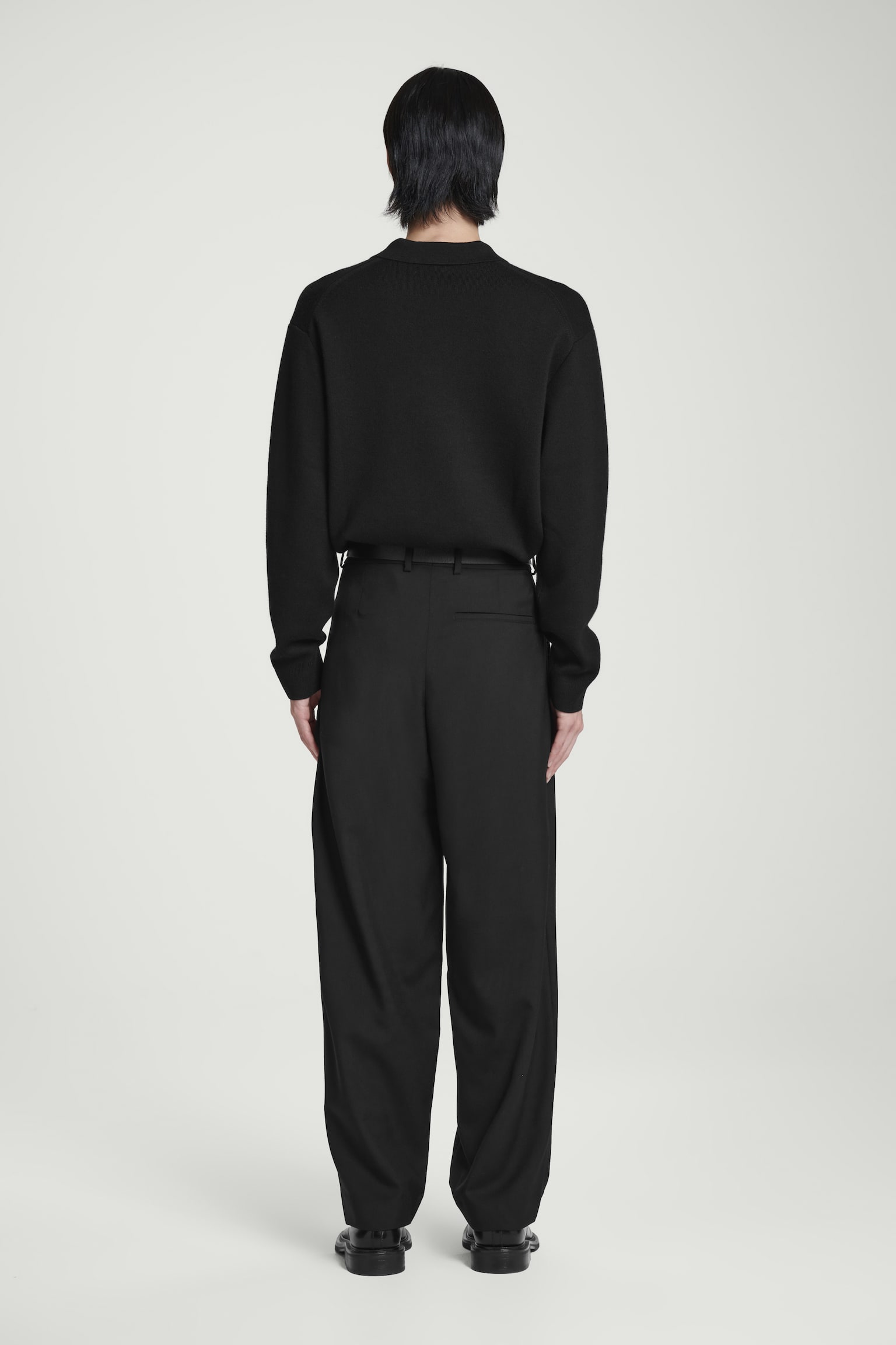 TAPERED WOOL-HOPSACK TROUSERS - BLACK/GREY - 7