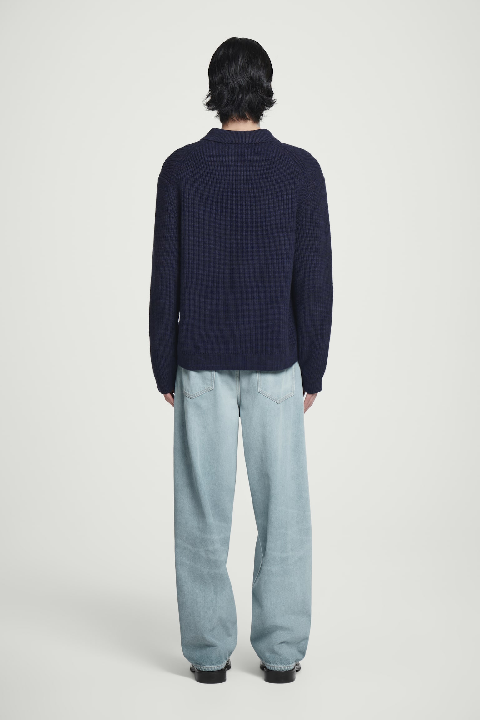 TWISTED-YARN WOOL POLO JUMPER - NAVY MÉLANGE/GREY MÉLANGE - 6