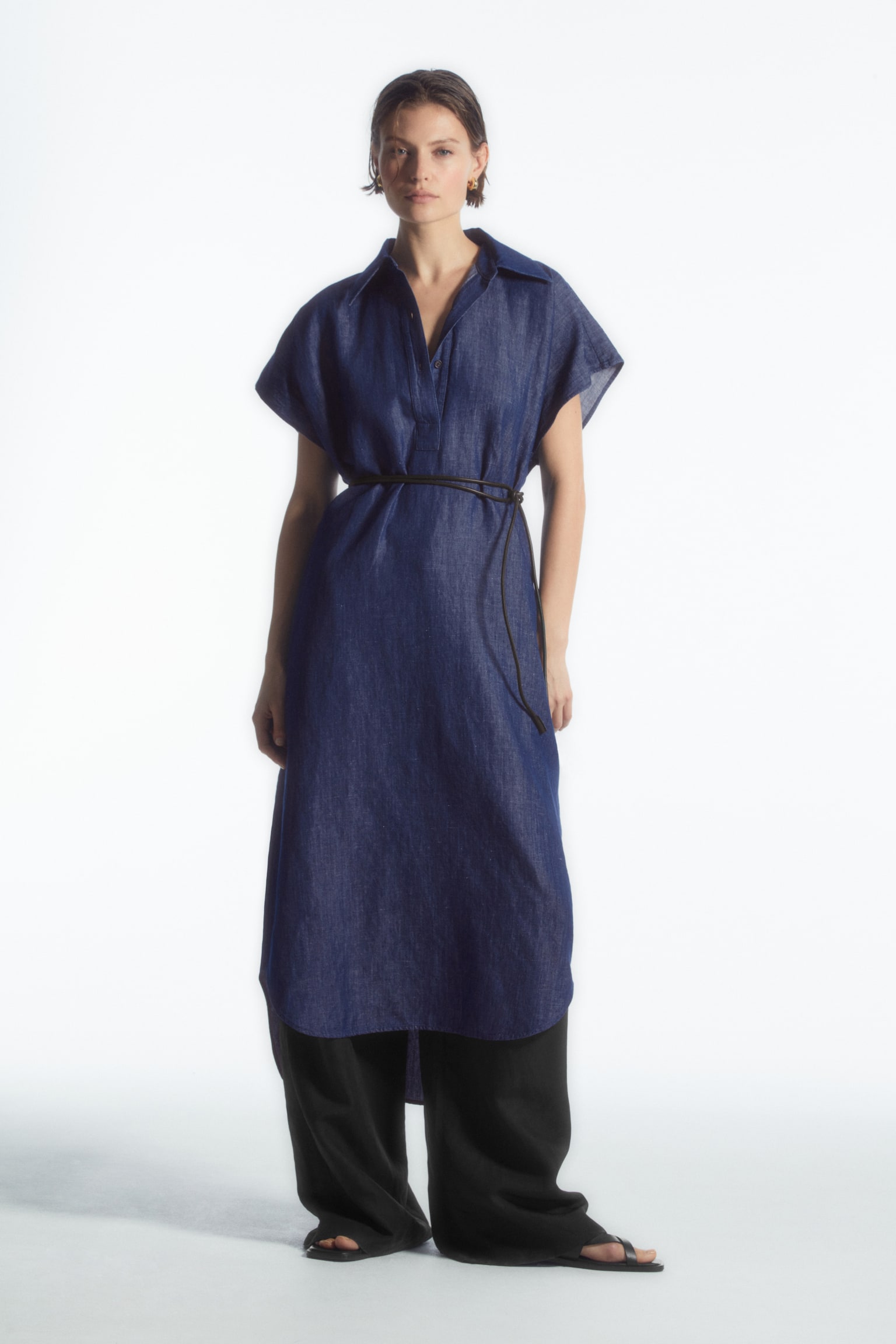 OVERSIZED DENIM MIDI SHIRT DRESS - INDIGO - 3