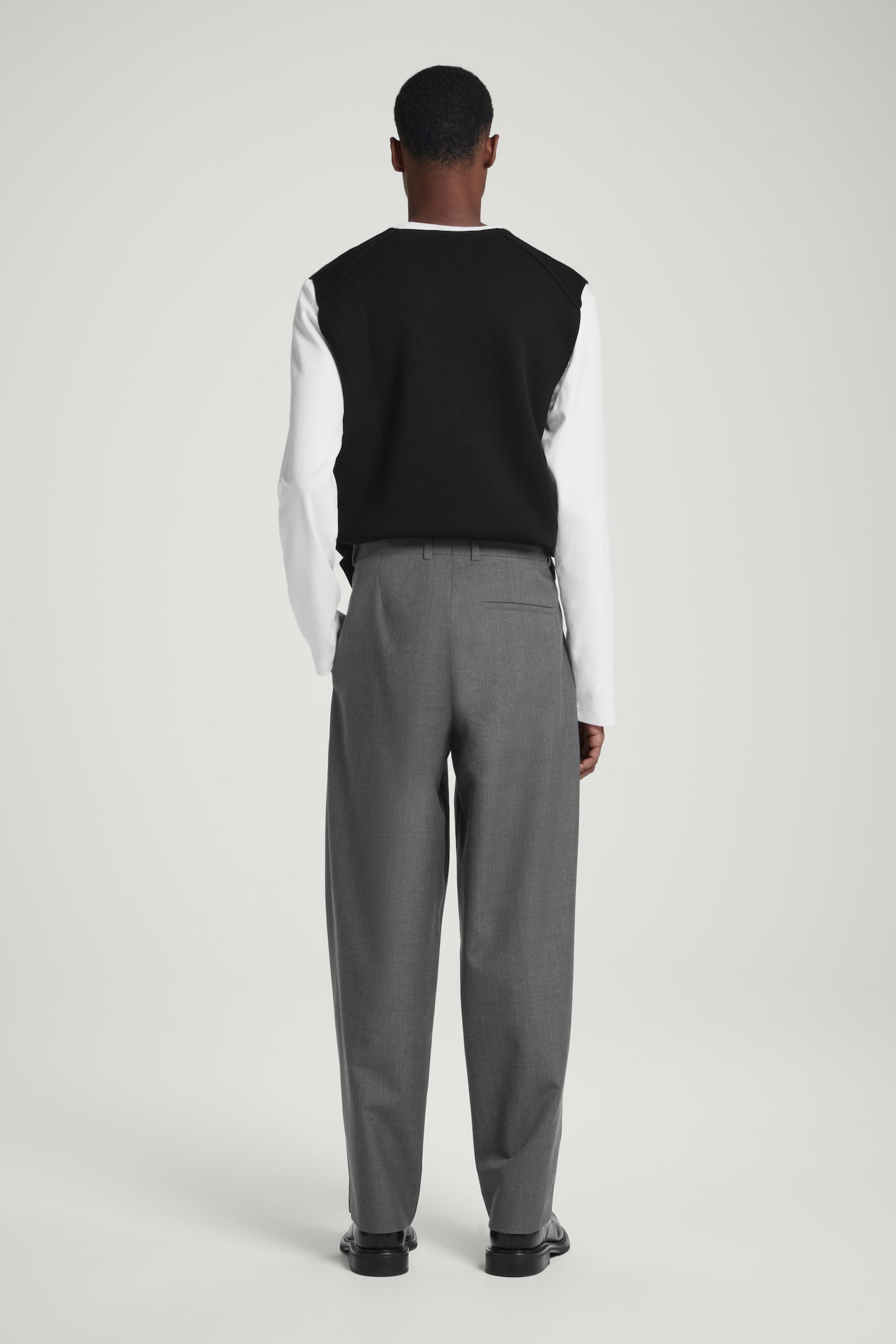 TAPERED WOOL-HOPSACK TROUSERS - GREY/BLACK - 5