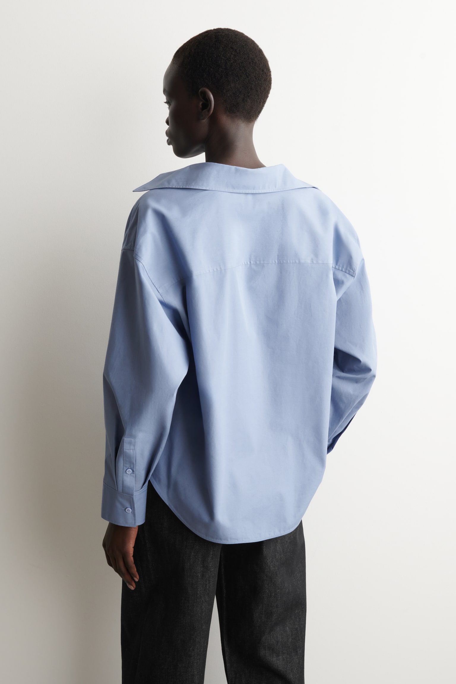 Bomullsskjorte med åpen krage - Blå - 5