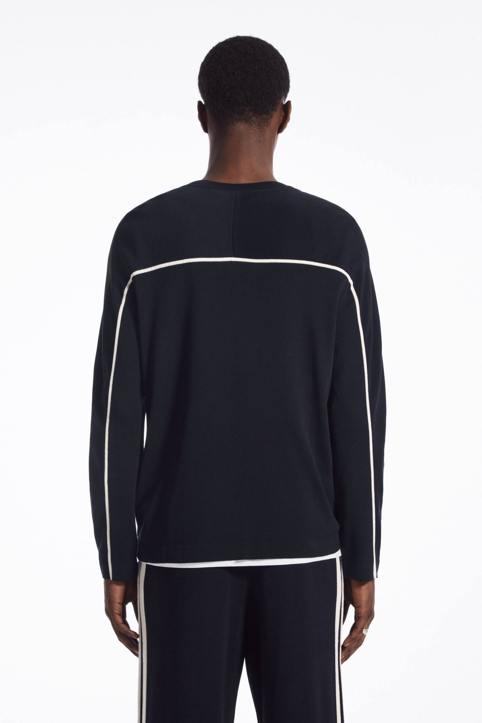 MESH-PANELLED CREW-NECK JUMPER - NAVY / WHITE - 3