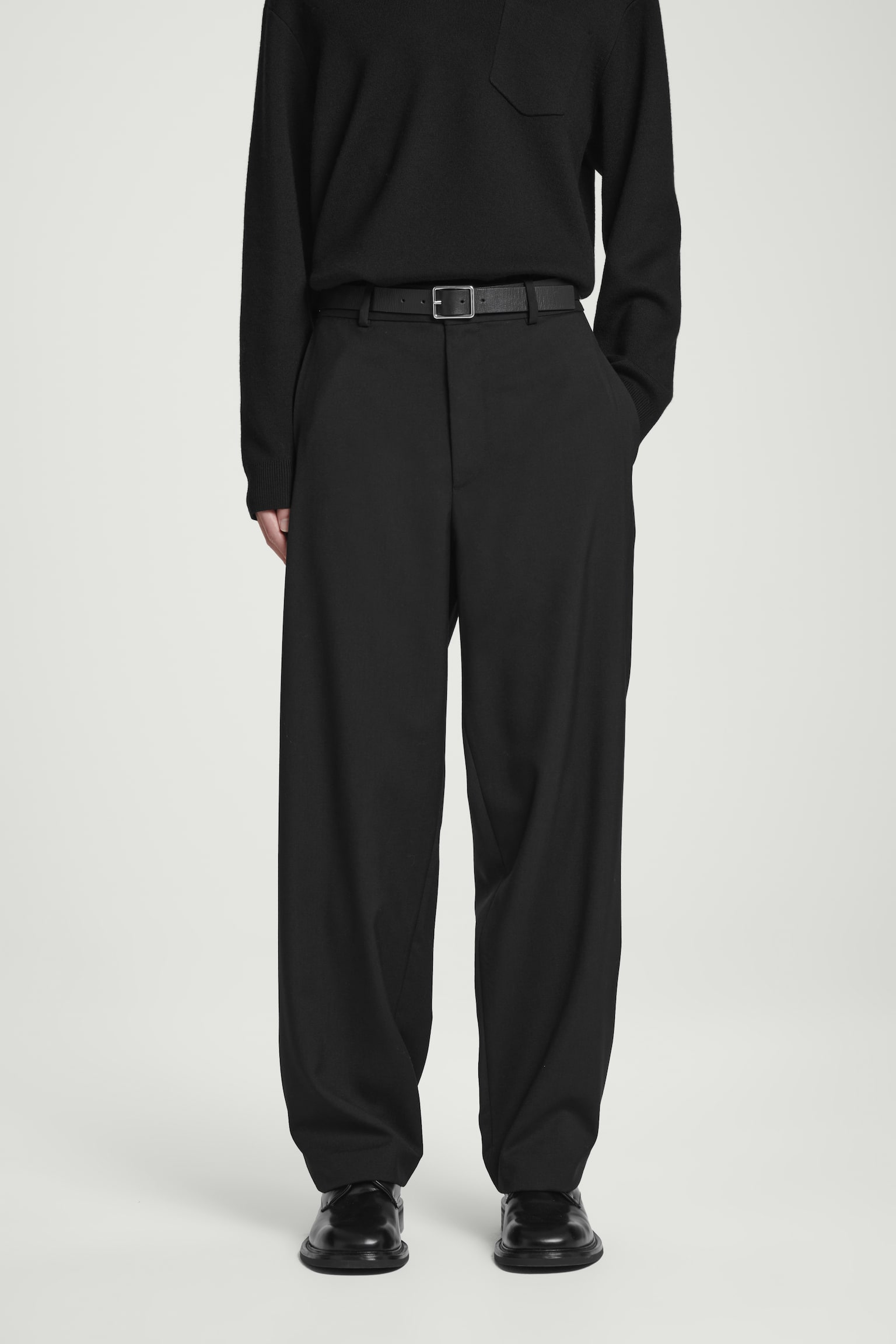 TAPERED WOOL-HOPSACK TROUSERS - BLACK/GREY - 4