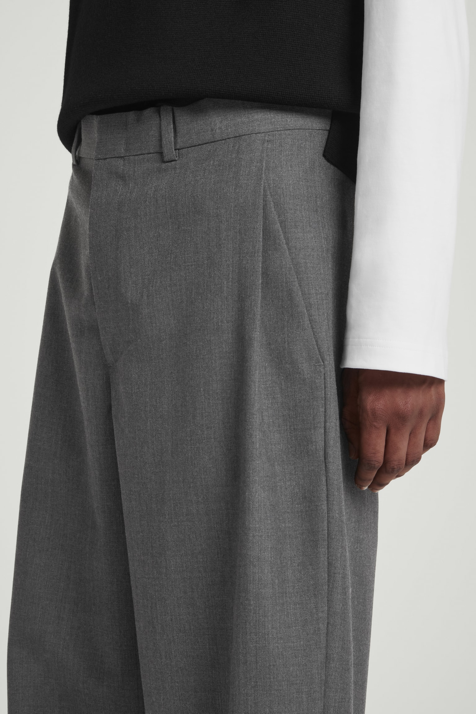 TAPERED WOOL-HOPSACK TROUSERS - GREY/BLACK - 7