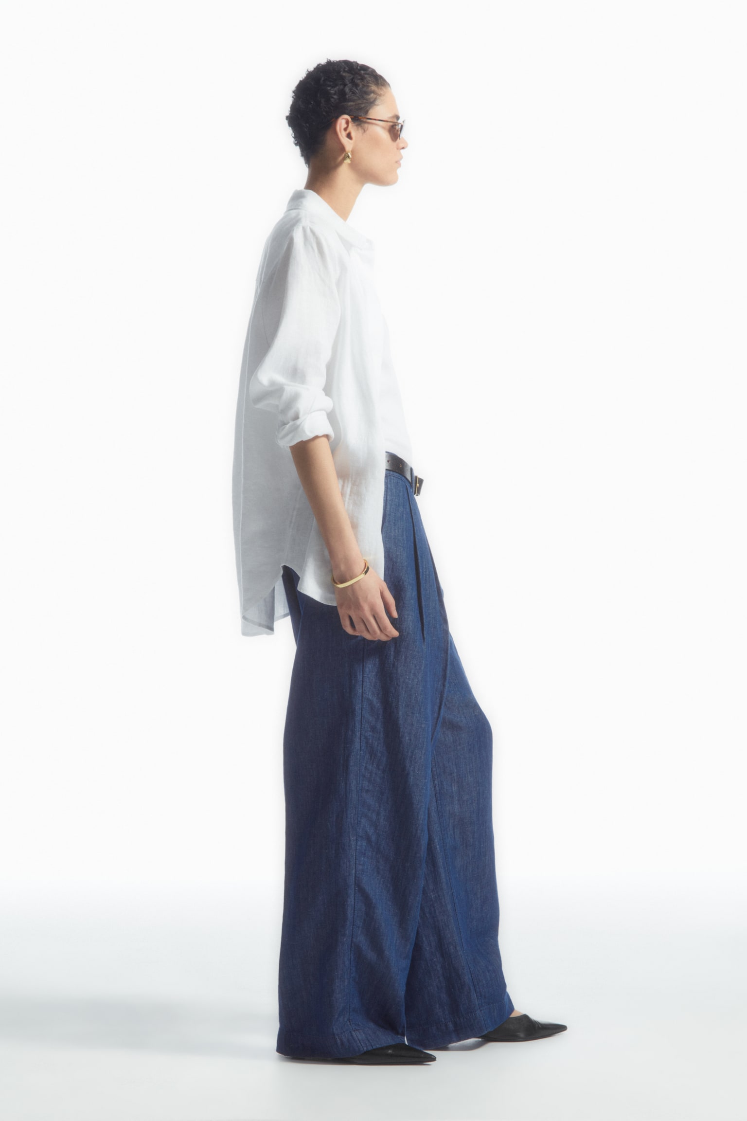 WIDE-LEG TAILORED DENIM TROUSERS - BLUE - 7