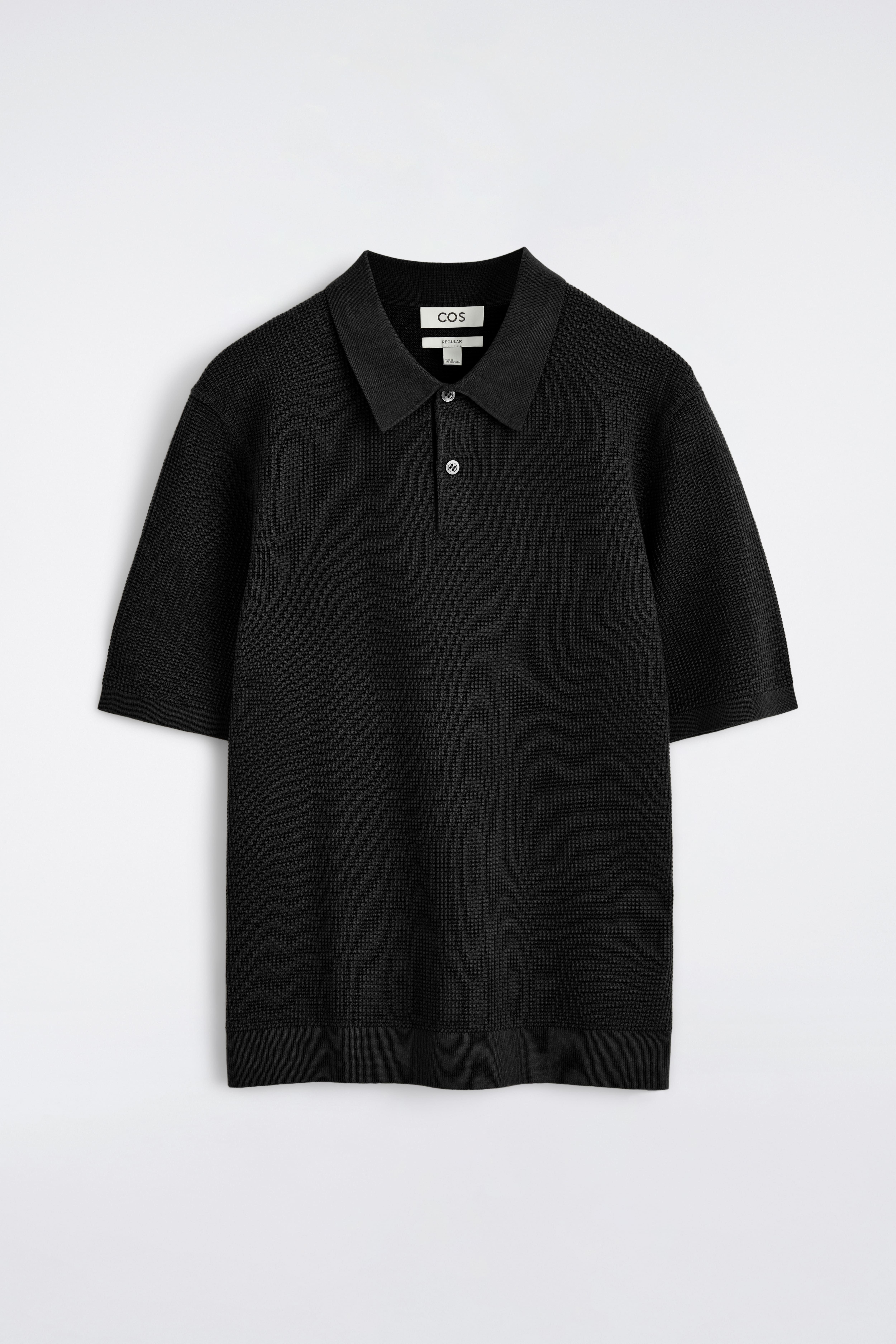 KOSZULKA POLO Z BAWEŁNY GOFROWANEJ - CZARNY/CIEMNOBEŻOWY