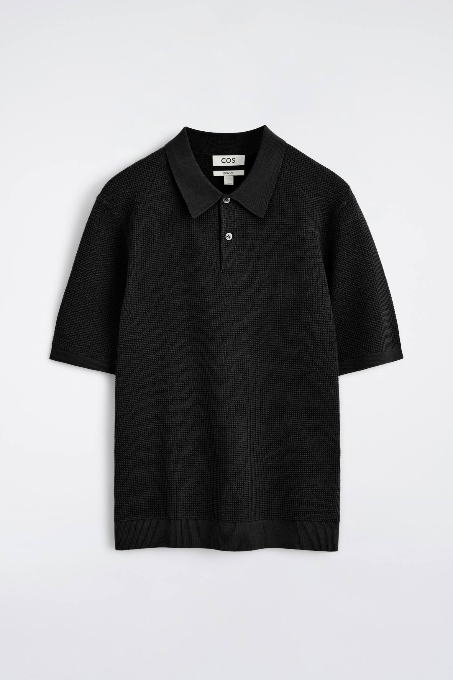 WAFFLE-KNIT COTTON POLO SHIRT - BLACK/DARK BEIGE - 2