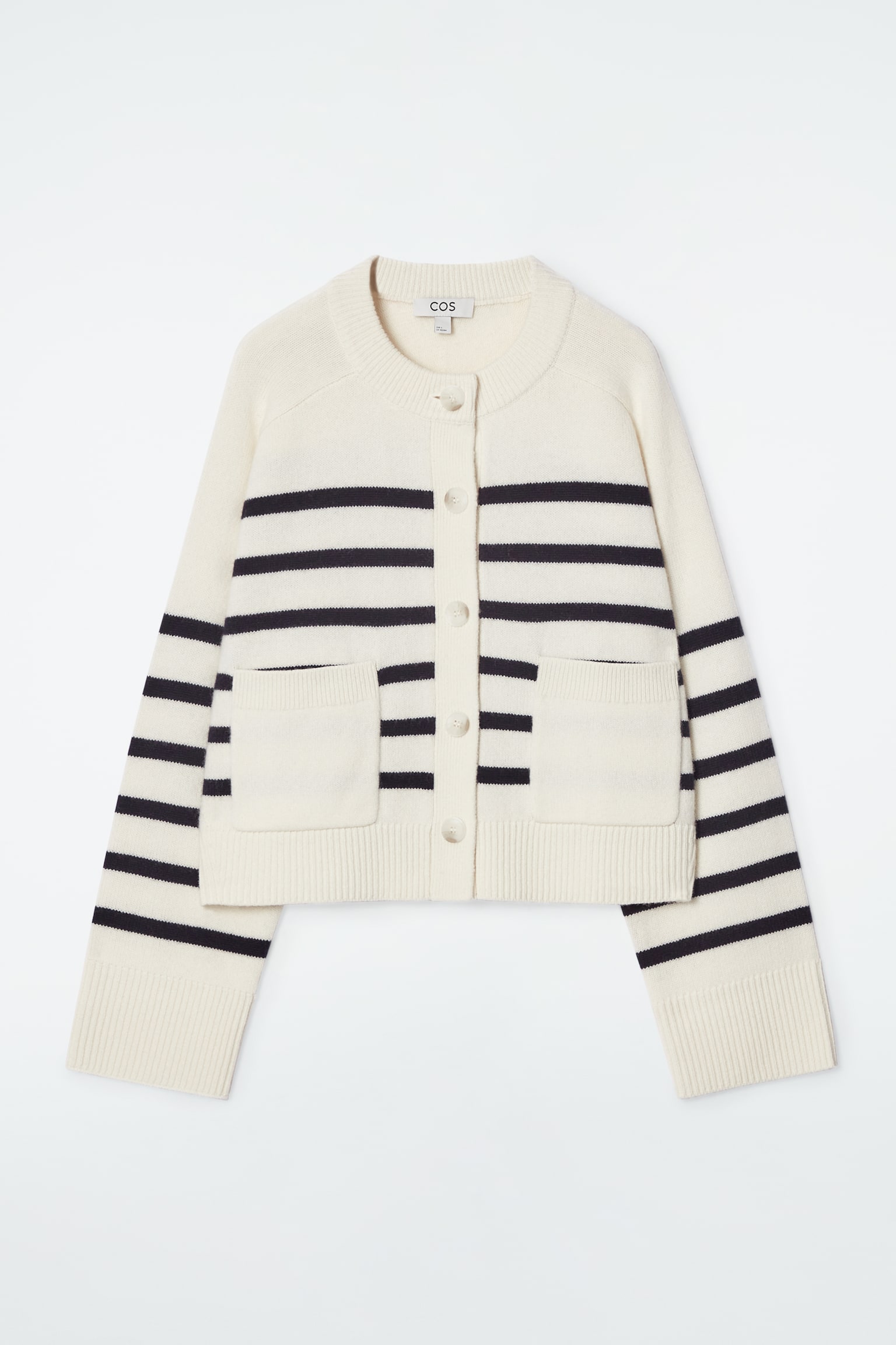 WOOL CREW-NECK CARDIGAN - WHITE / STRIPED/BLACK / STRIPED/BLACK - 2