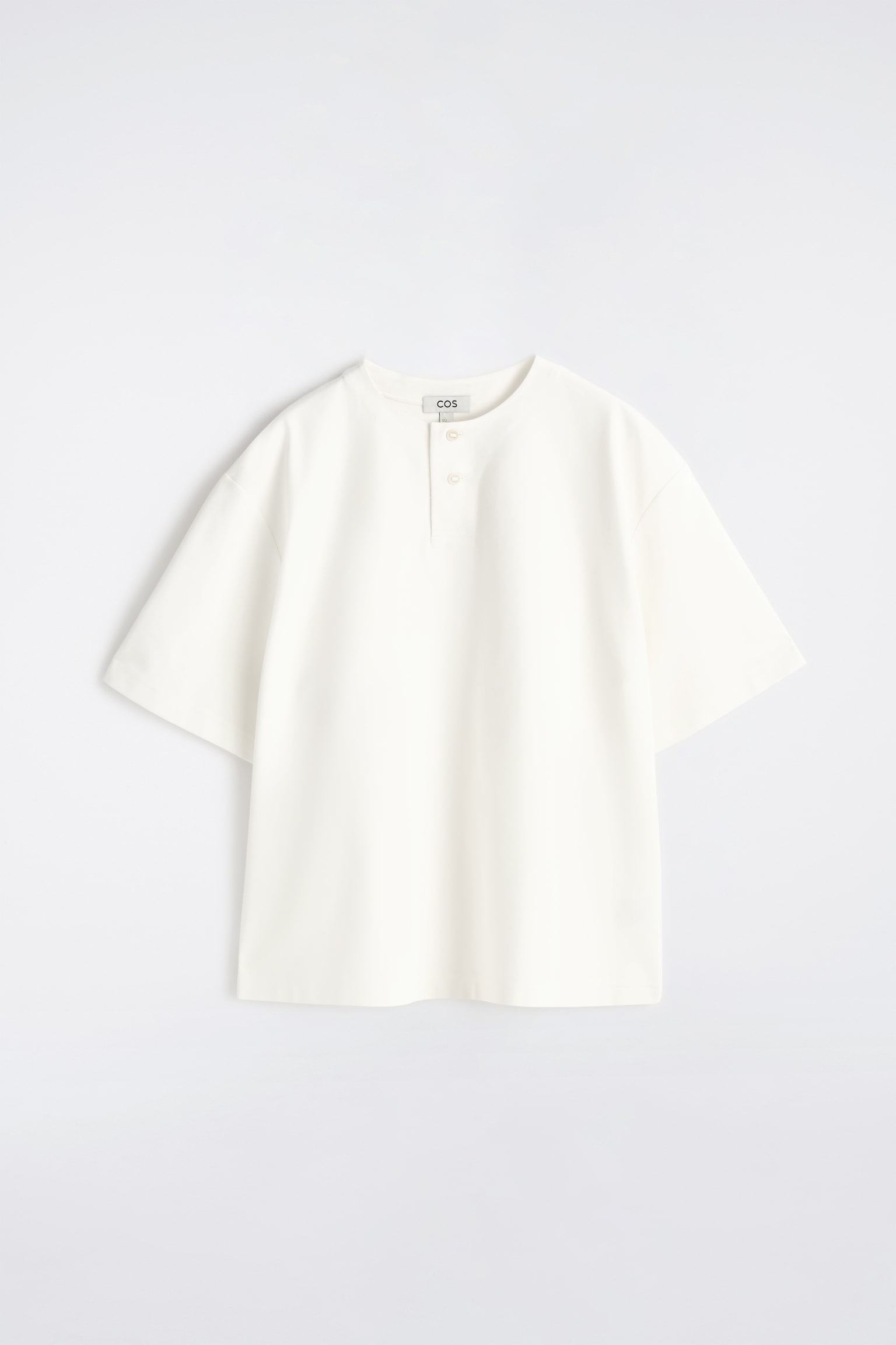 OVERSIZED HENLEY T-SHIRT I BOMULDSJERSEY - HVID/SORT - 2