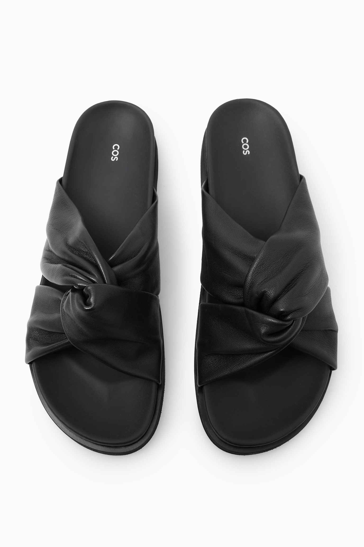 CROSSOVER LEATHER SLIDES - BLACK/WHITE - 6