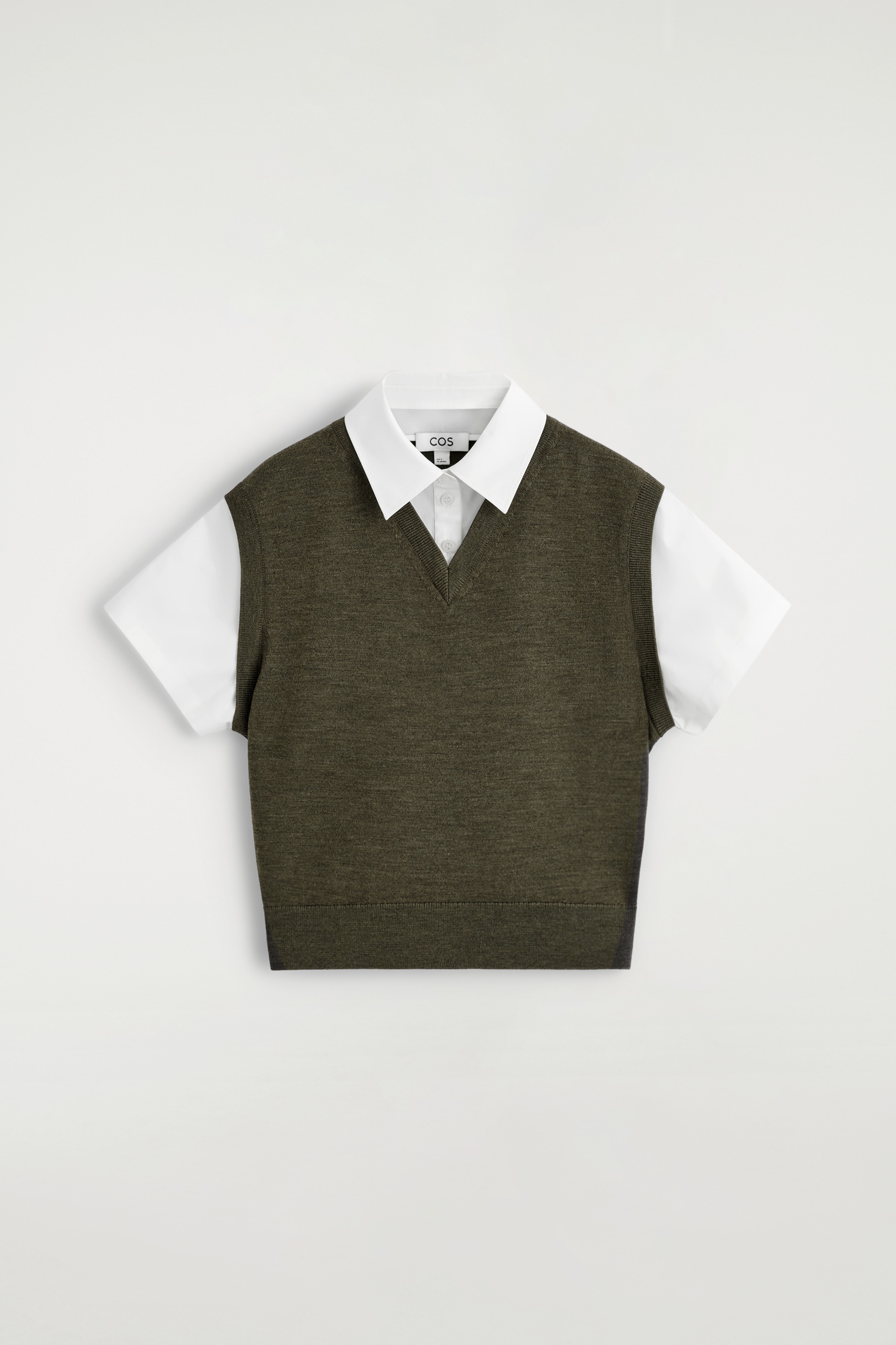 HEMD UND PULLUNDER AUS MERINOWOLLE - KHAKI/WEISS