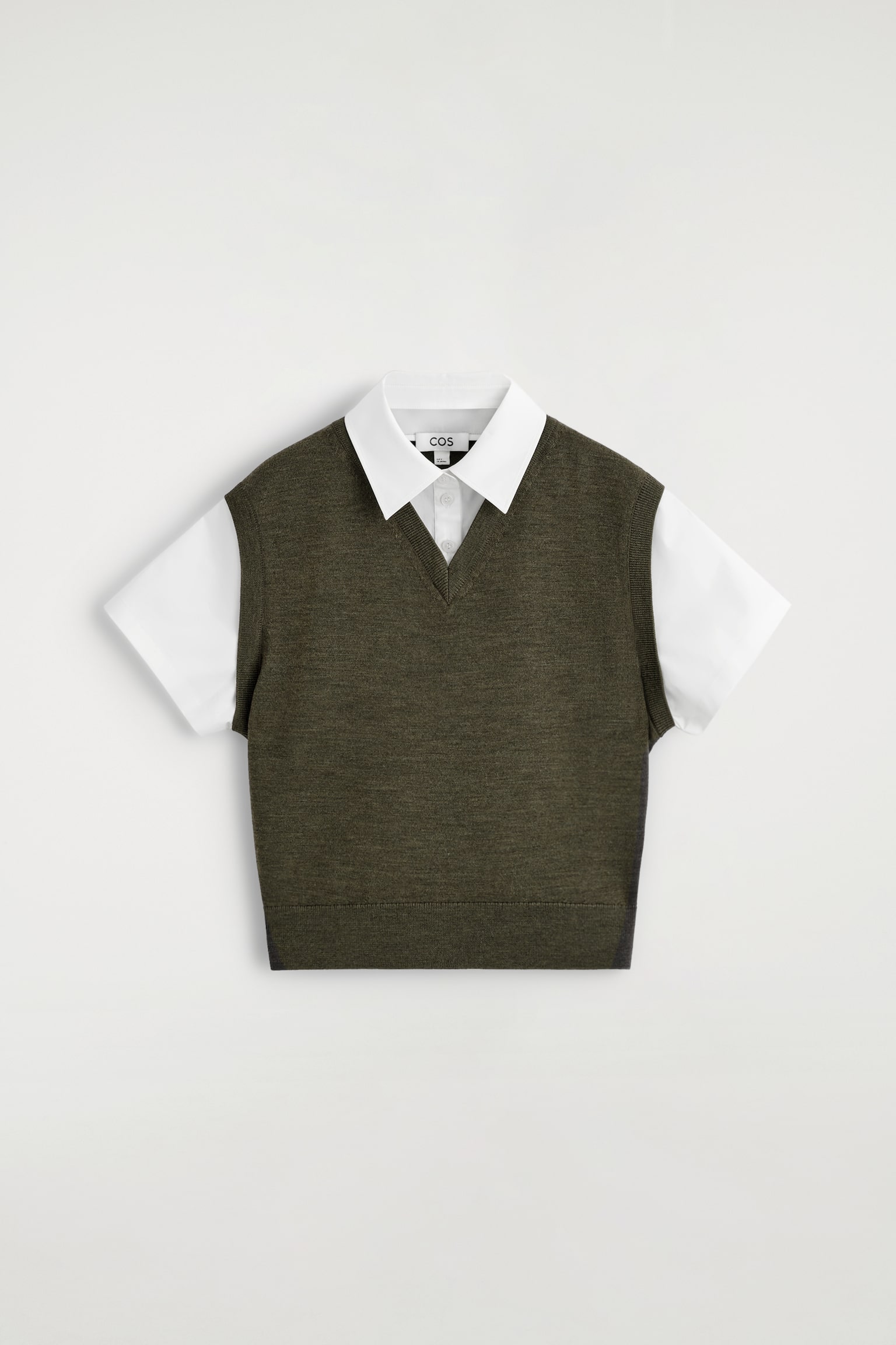 HEMD UND PULLUNDER AUS MERINOWOLLE - KHAKI/WEISS - 2