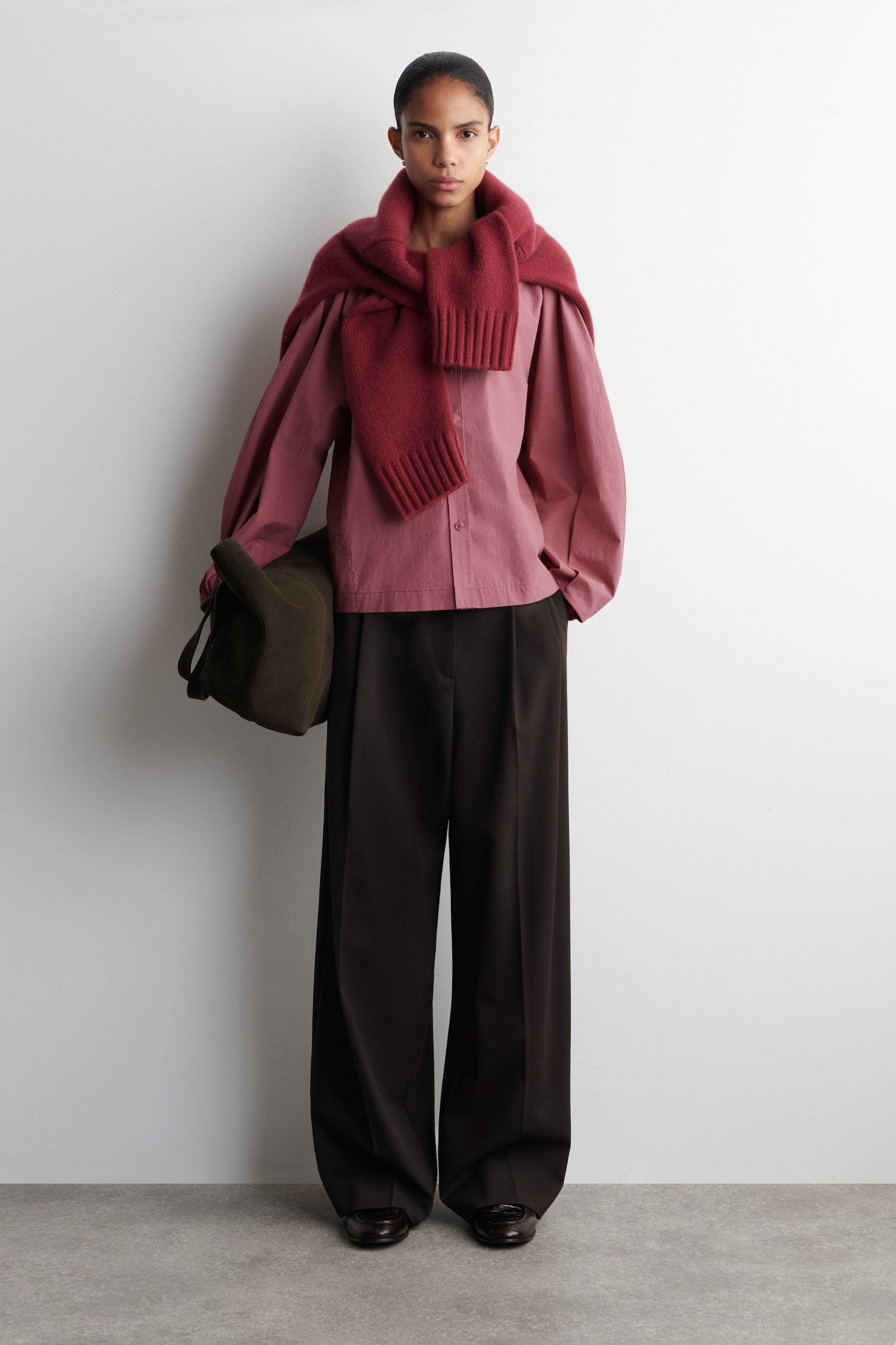 Pima-katoenen blouse met plooien - Bessen/WIT - 4